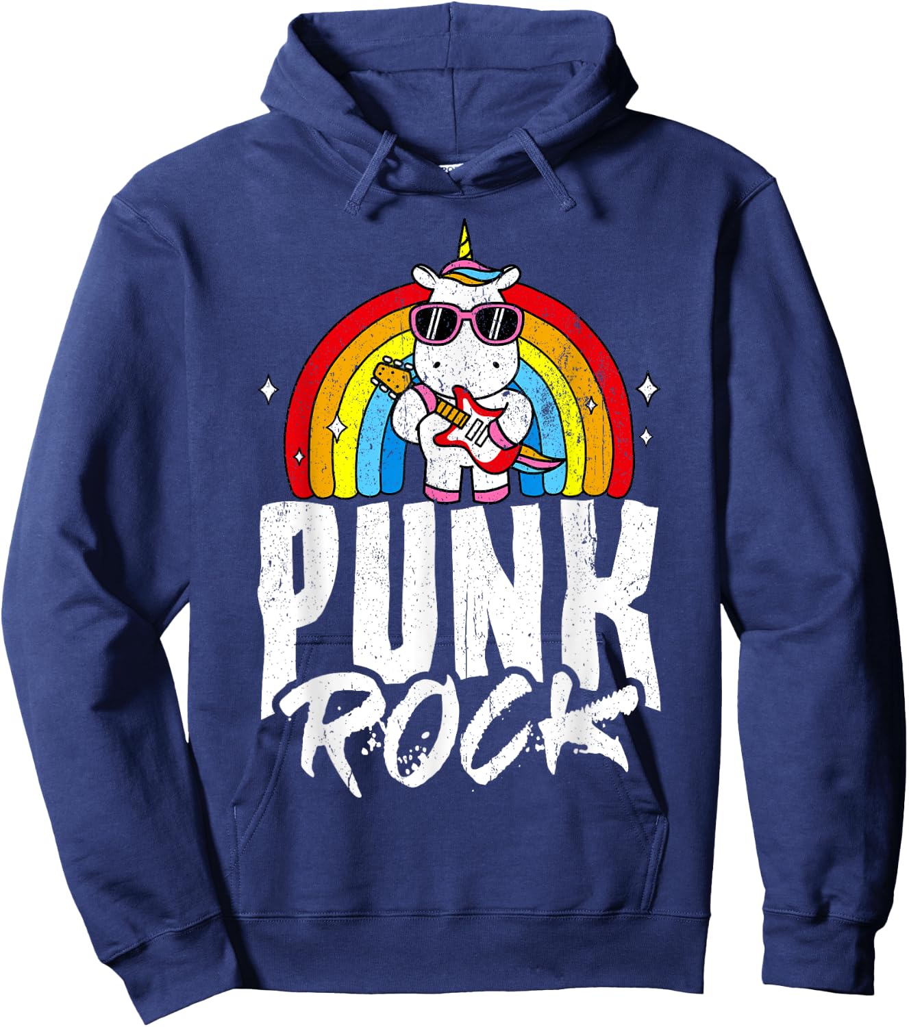 Punk Rock Unicorn Rock Fan Rainbow Musician Hoodie - Hoodie | Navy