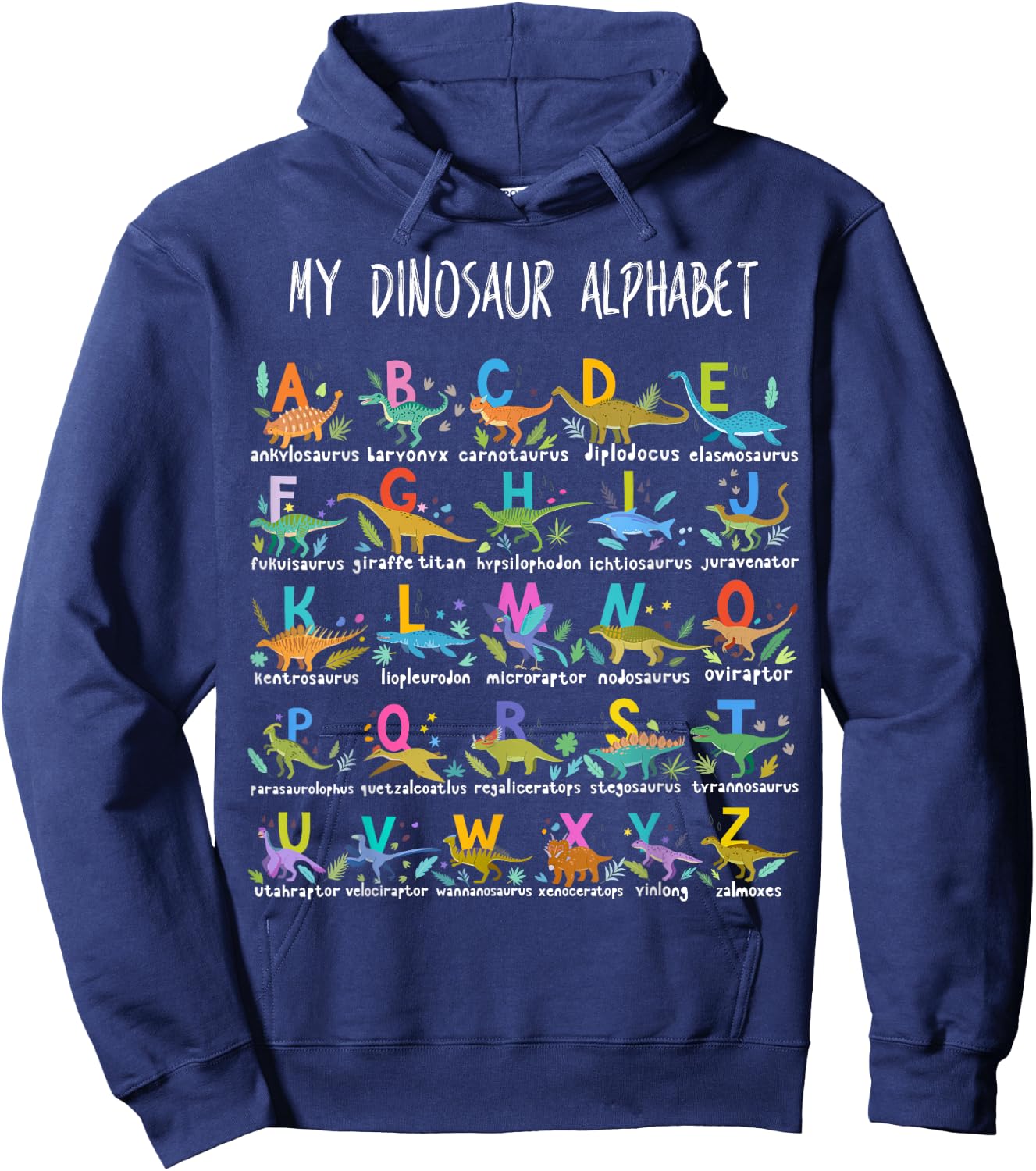 Types Of Dinosaurs Alphabet A-Z ABC Dino Hoodie - Hoodie | Navy