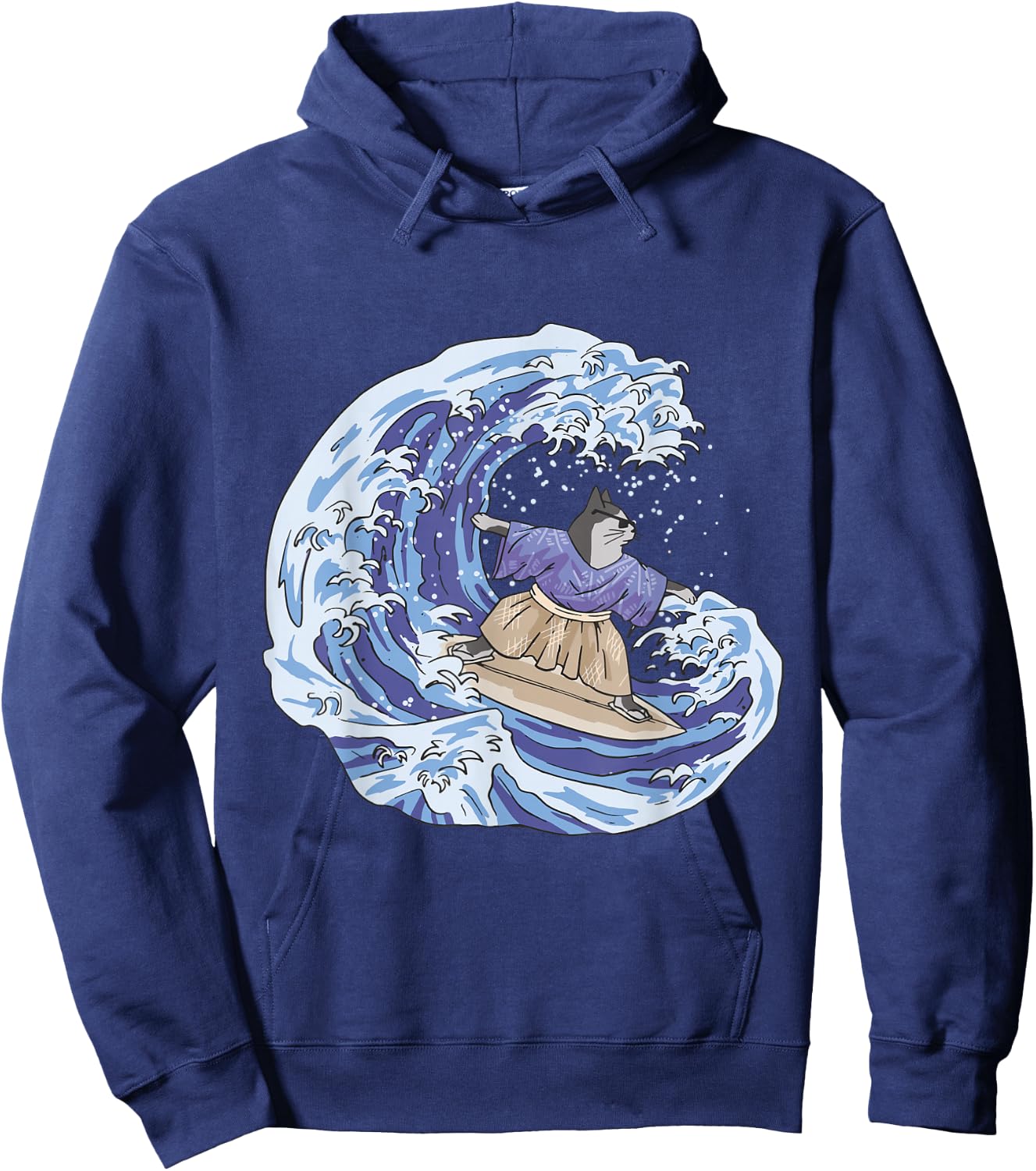 Surfing Japan Samurai Cat Vintage Surf Board Hoodie - Hoodie | Navy