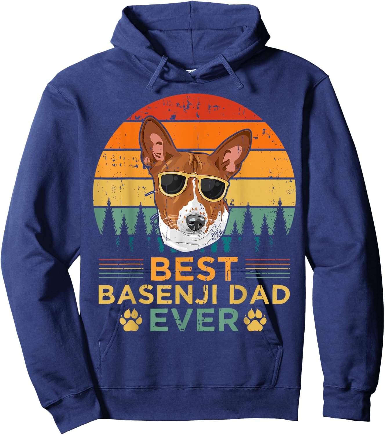 Retro Style Best Basenji Dad Ever Father's Day Hoodie - Hoodie | Navy