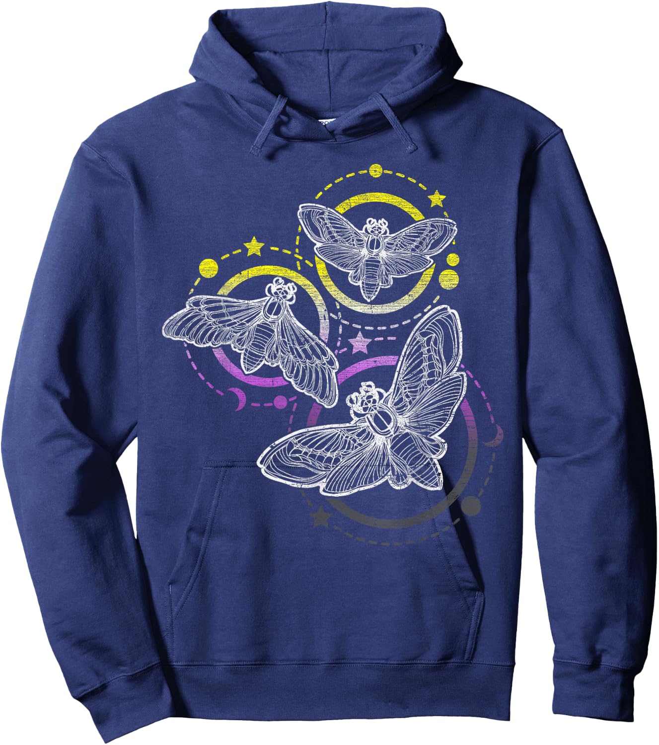 Nonbinary Flag Colors, Occult Butterflies Hoodie - Hoodie | Navy