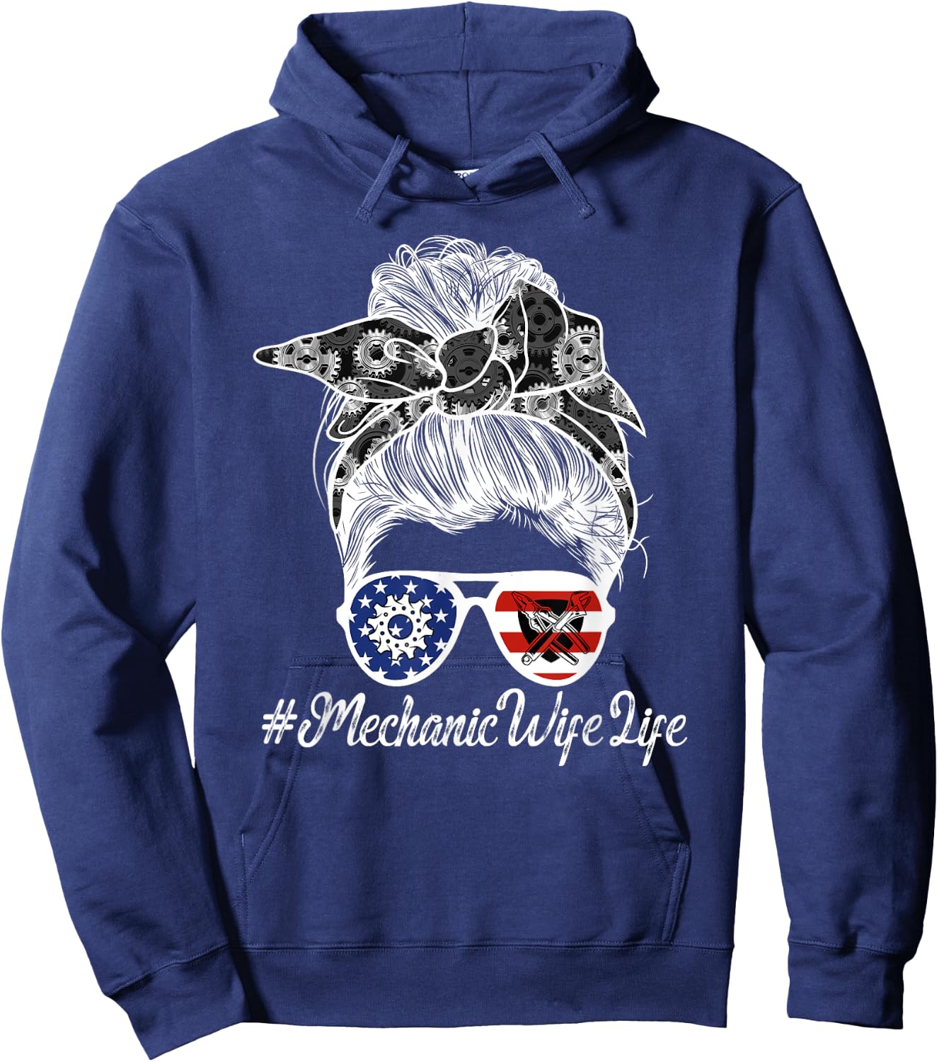 Mechanic Wife Life Wife Of A Mechanic Messy Bun Hoodie - Hoodie | Navy