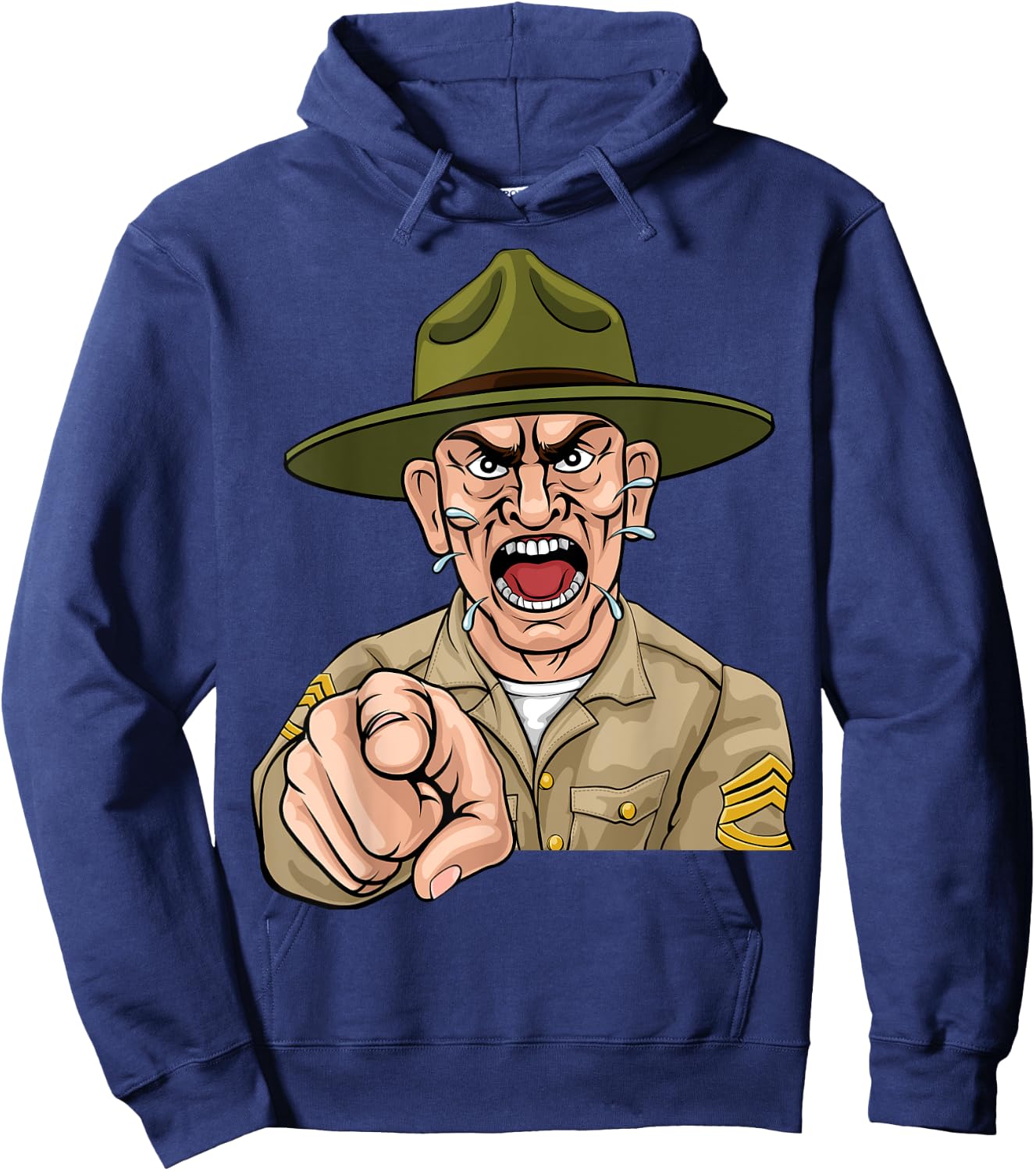 Angry Army Bootcamp Drill Sergeant Cartoon Hoodie - Hoodie | Navy