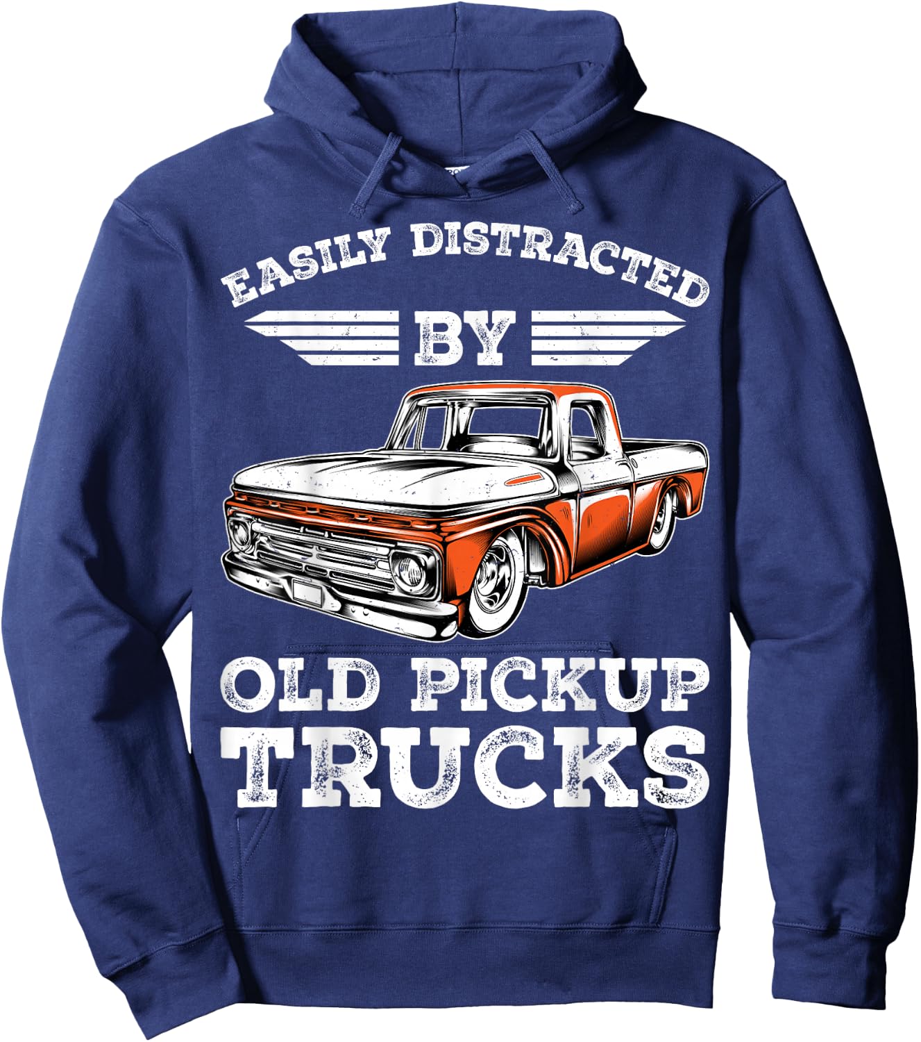 Easily Distracted by Old Pickup Trucks Trucker Hoodie - Hoodie | Navy