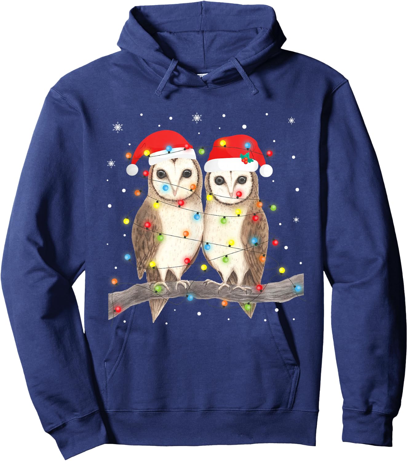 Owls Christmas Lights Tree Xmas Owl Lover Hoodie - Hoodie | Navy
