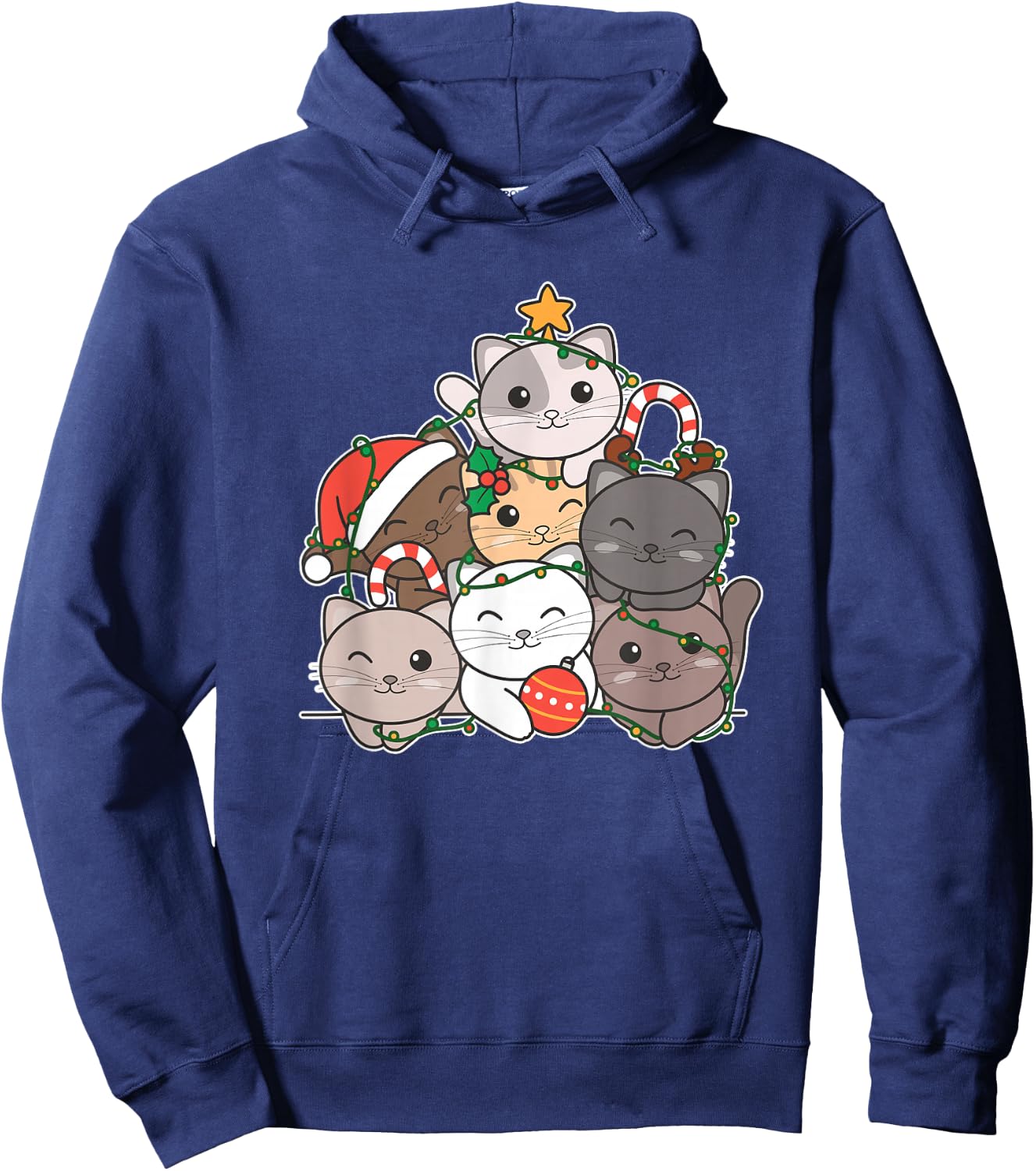Cat Christmas Tree Funny Animal Christmas Hoodie - Hoodie | Navy