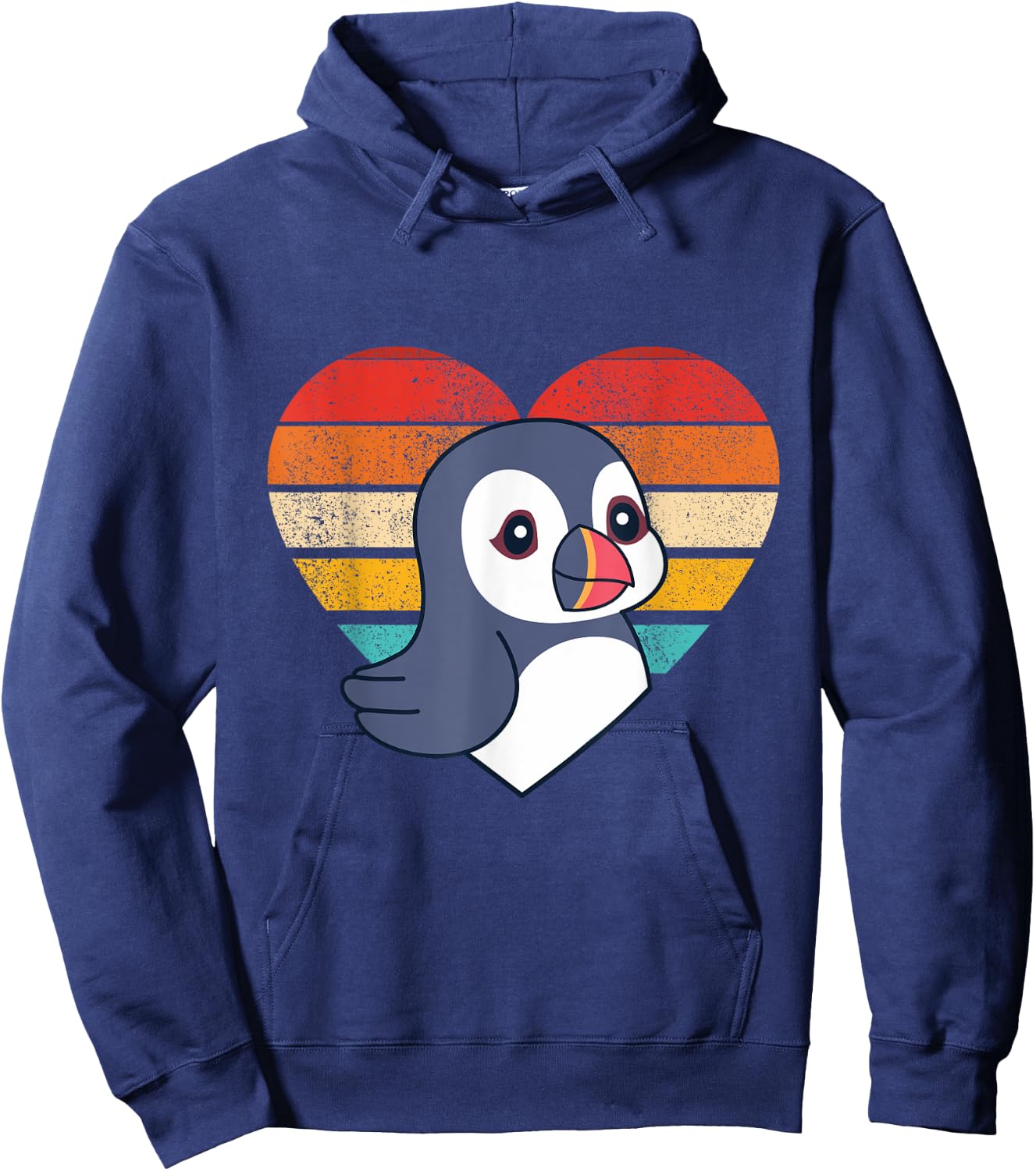 Cute Puffin Design Retro Heart Shape Vintage Hoodie - Hoodie | Navy