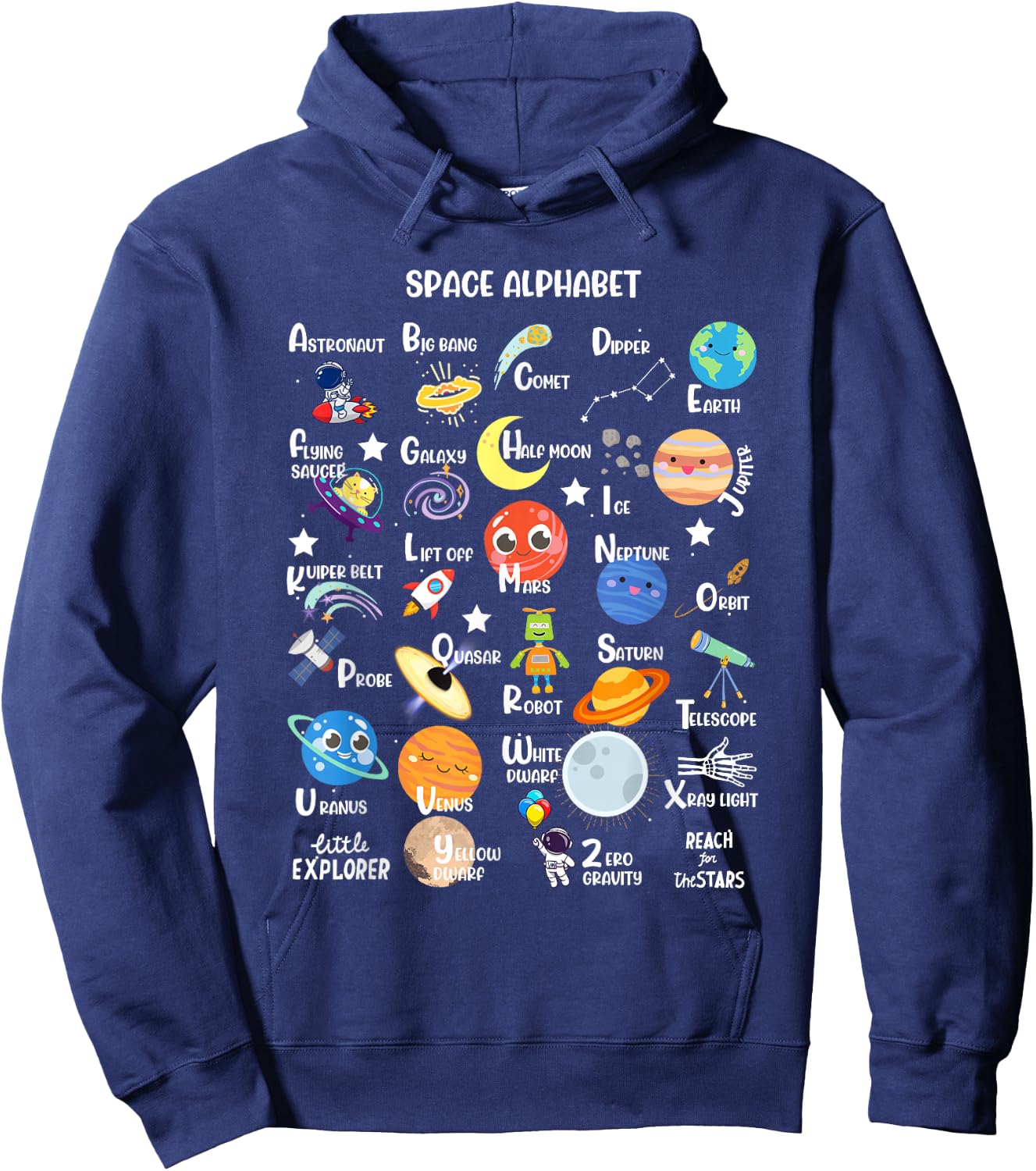 Space Alphabet A-Z ABC of Outer Space STEM Kids Hoodie - Hoodie | Navy