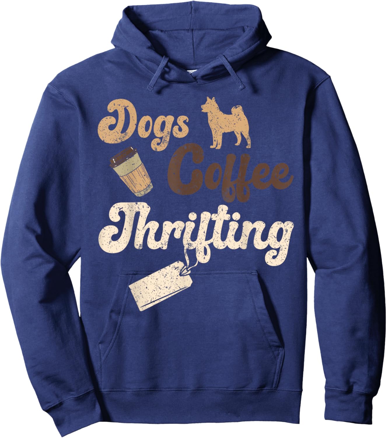 Dogs Coffee Thrifting Yard Sale Thrift Store Hoodie - Hoodie | Navy