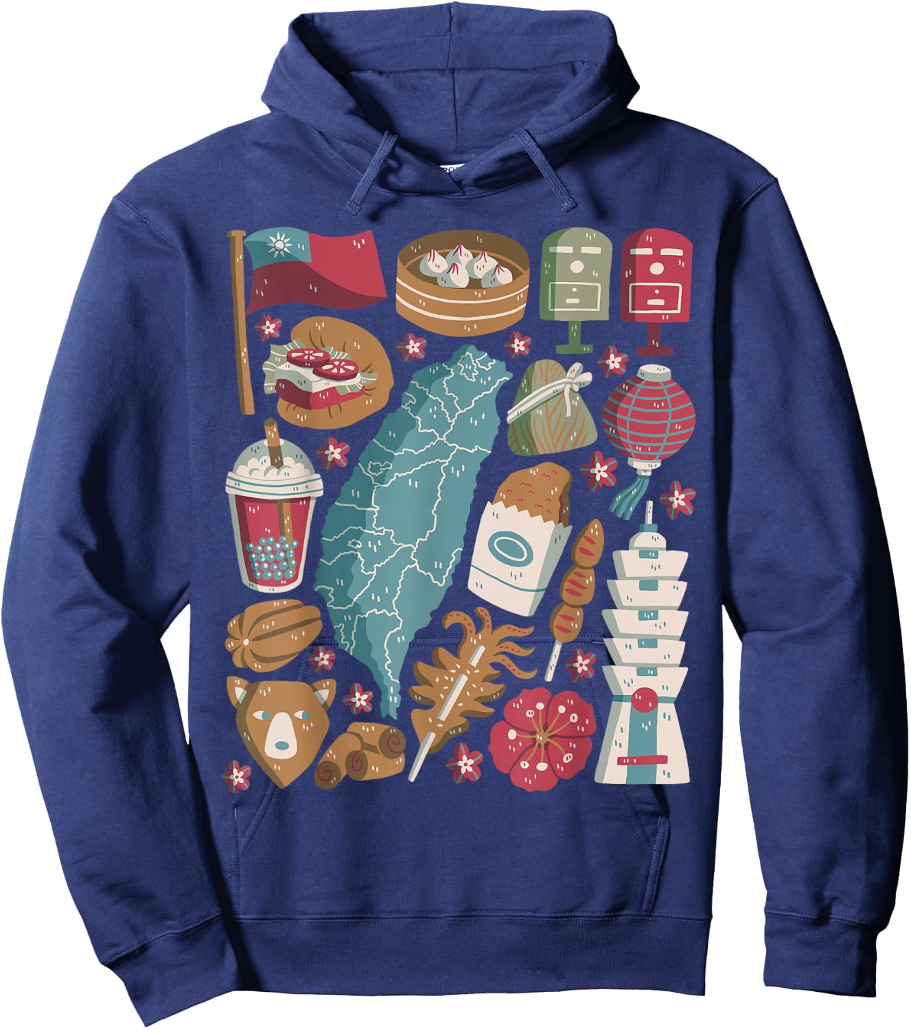 Taiwan Doodles Taipei Asia Bubble Tea Gua Bao Hoodie - Hoodie | Navy