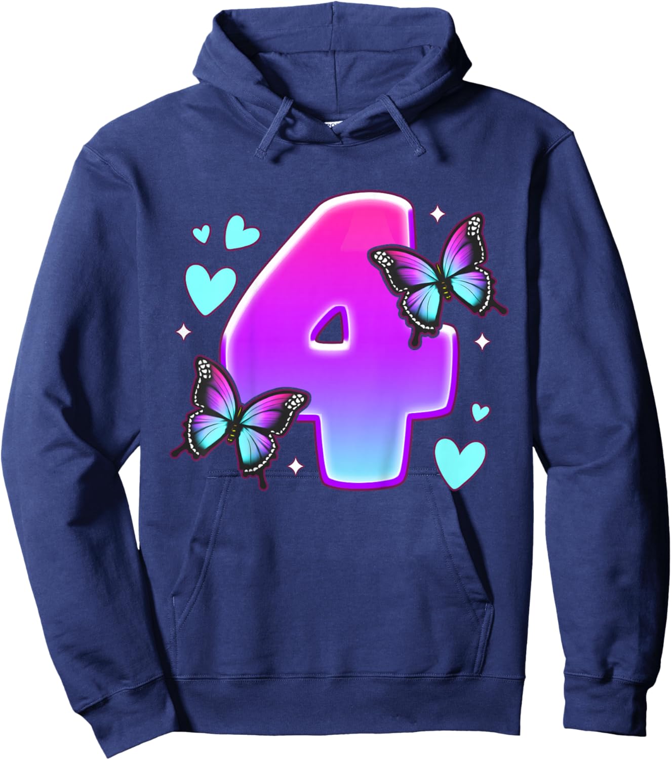 Birthday Girl 4 years, Butterflies and Number 4 Hoodie - Hoodie | Navy