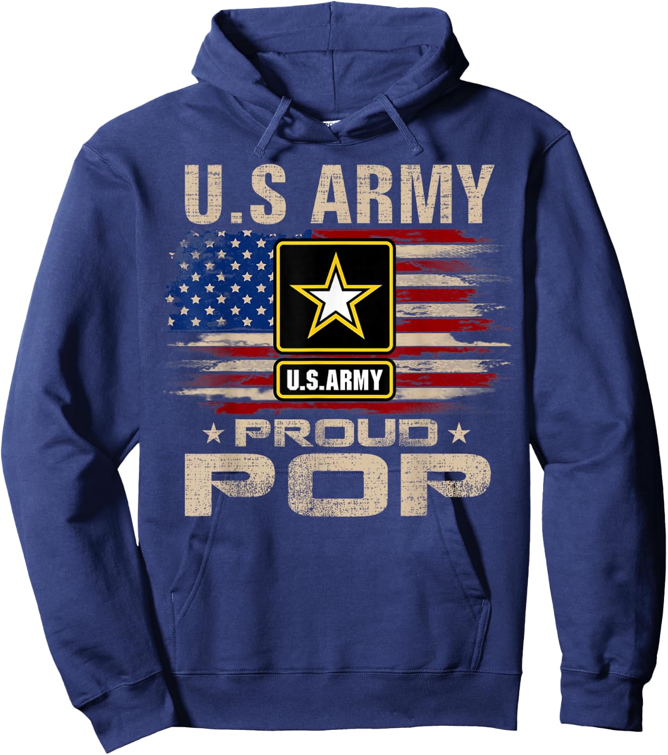 Vintage U.S Army Proud Pop With American Flag Hoodie - Hoodie | Navy