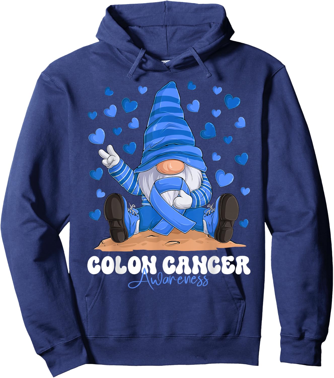 Colon Cancer Awareness Month Blue Ribbon Gnome Hoodie - Hoodie | Navy