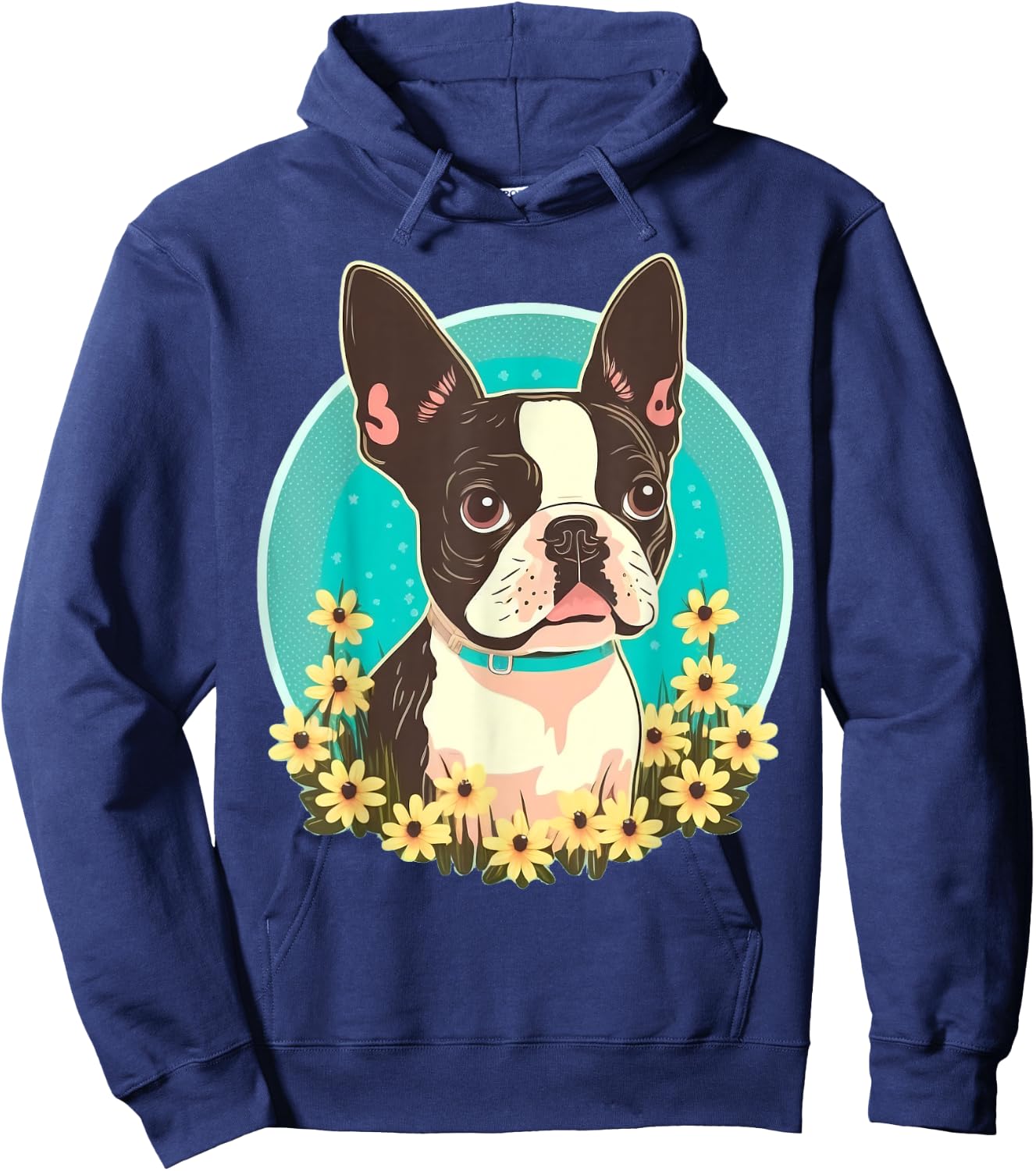 Cute Boston Terrier Dog on Boston Terrier Lover Hoodie - Hoodie | Navy