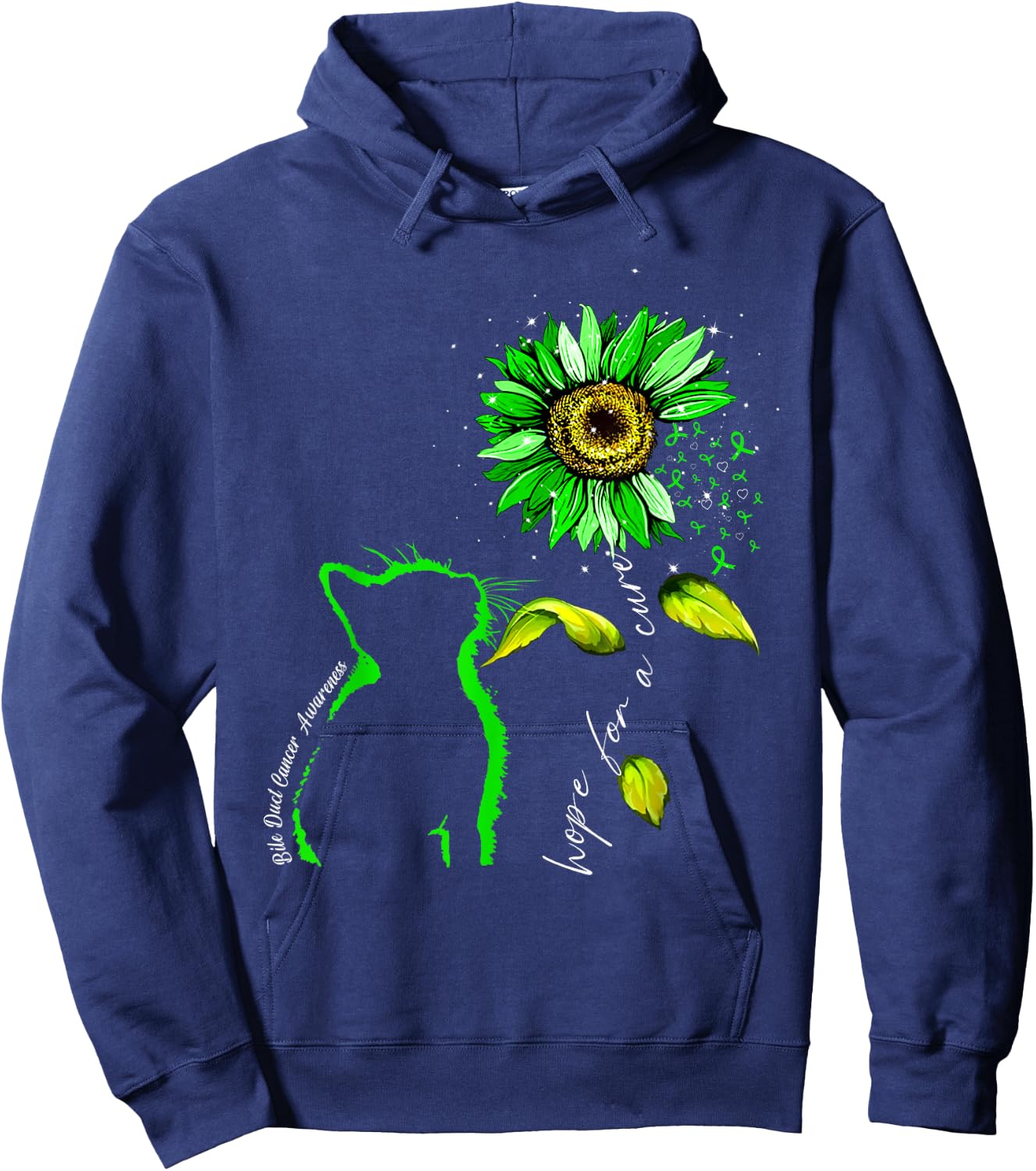 Sunflower Cat Green Bile Duct Cancer Awareness Hoodie - Hoodie | Navy