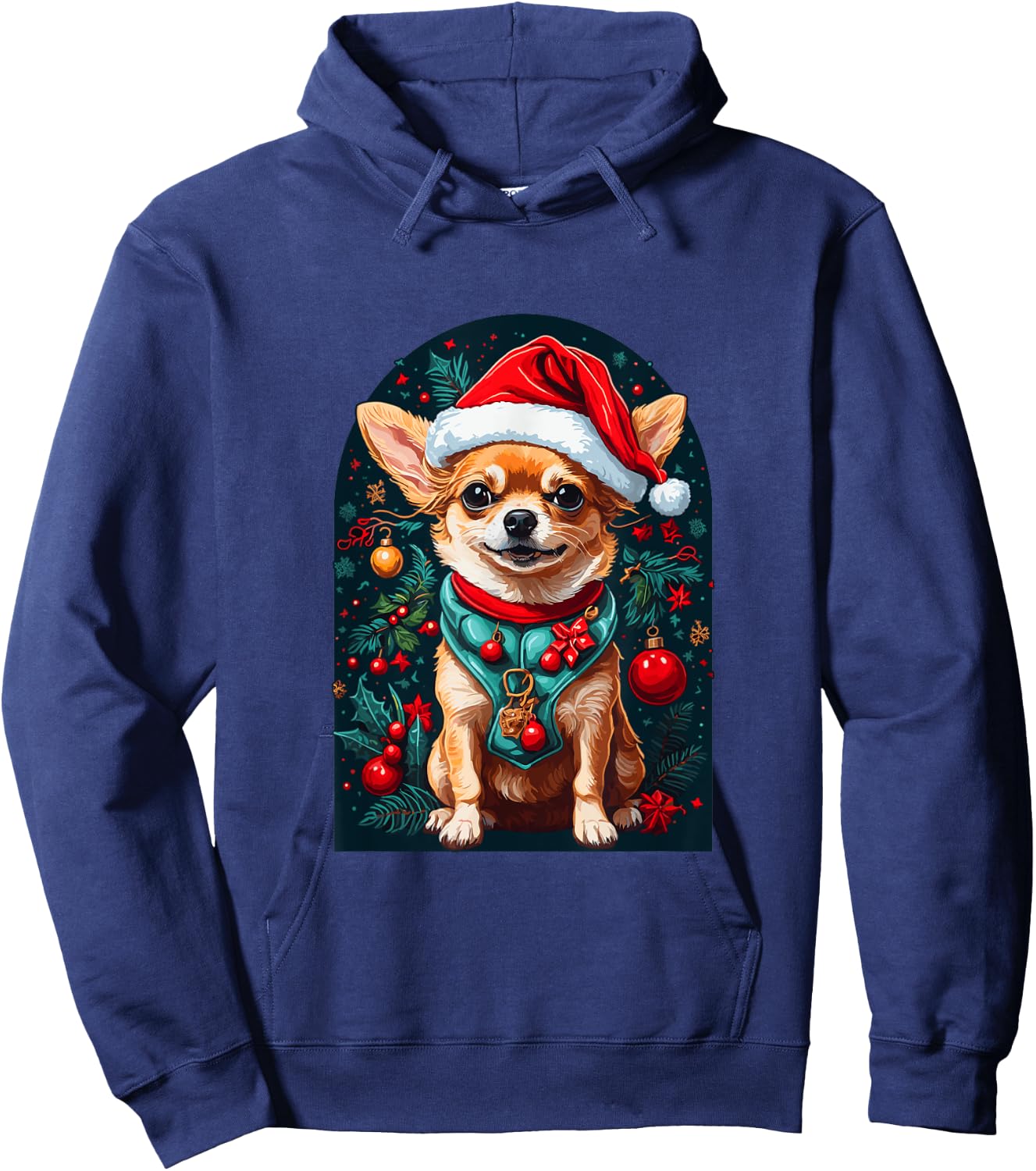 Funny Chihuahua with Santa Hat Xmas Hoodie - Hoodie | Navy