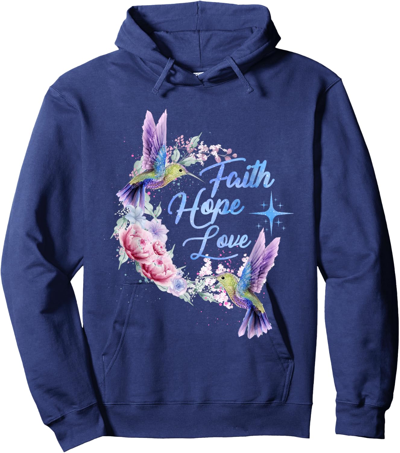 Hope Faith Love Hummingbird Picture Bird Print Hoodie - Hoodie | Navy