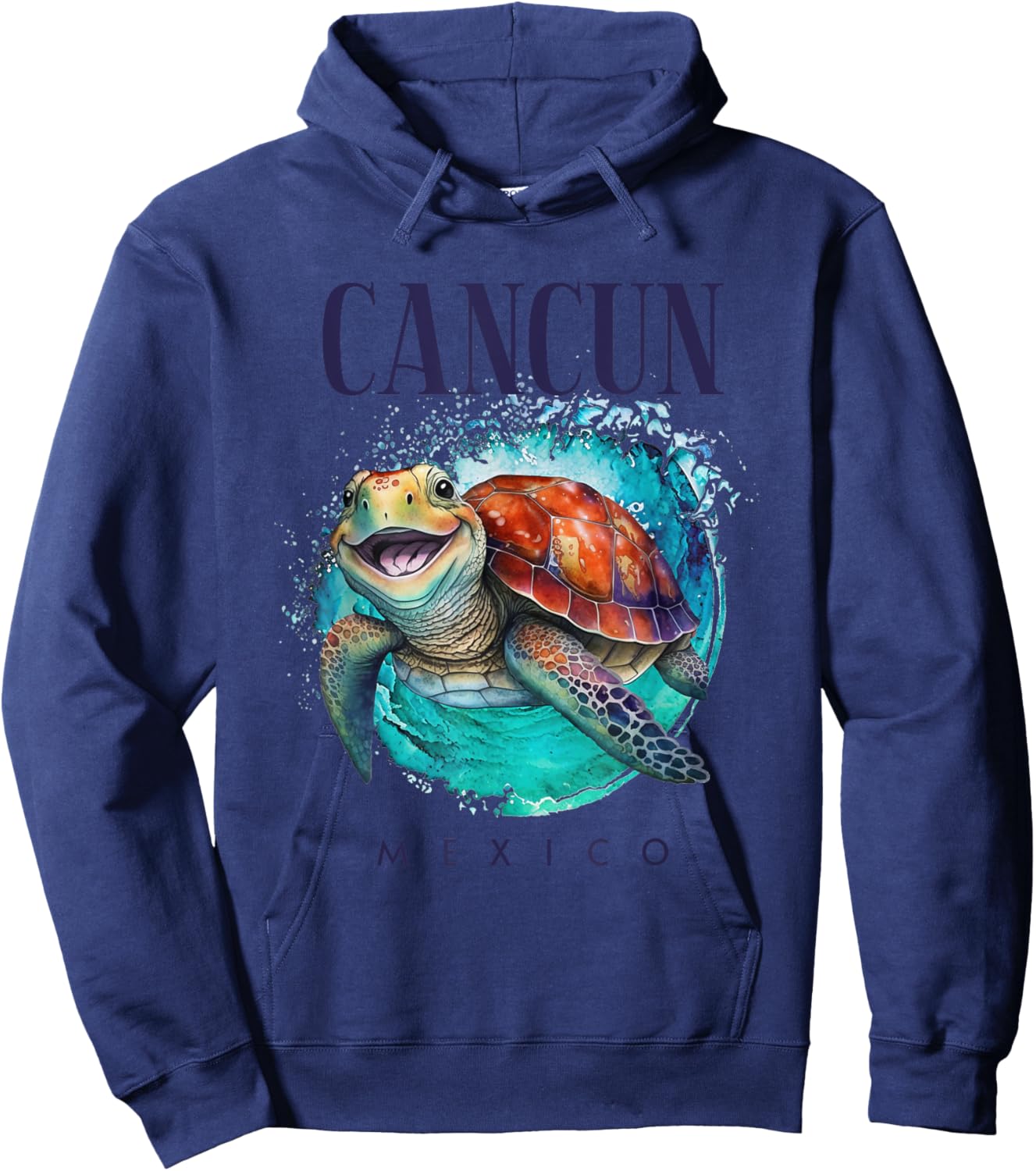 Cancun Mexico Watercolor Happy Sea Turtle Hoodie - Hoodie | Navy