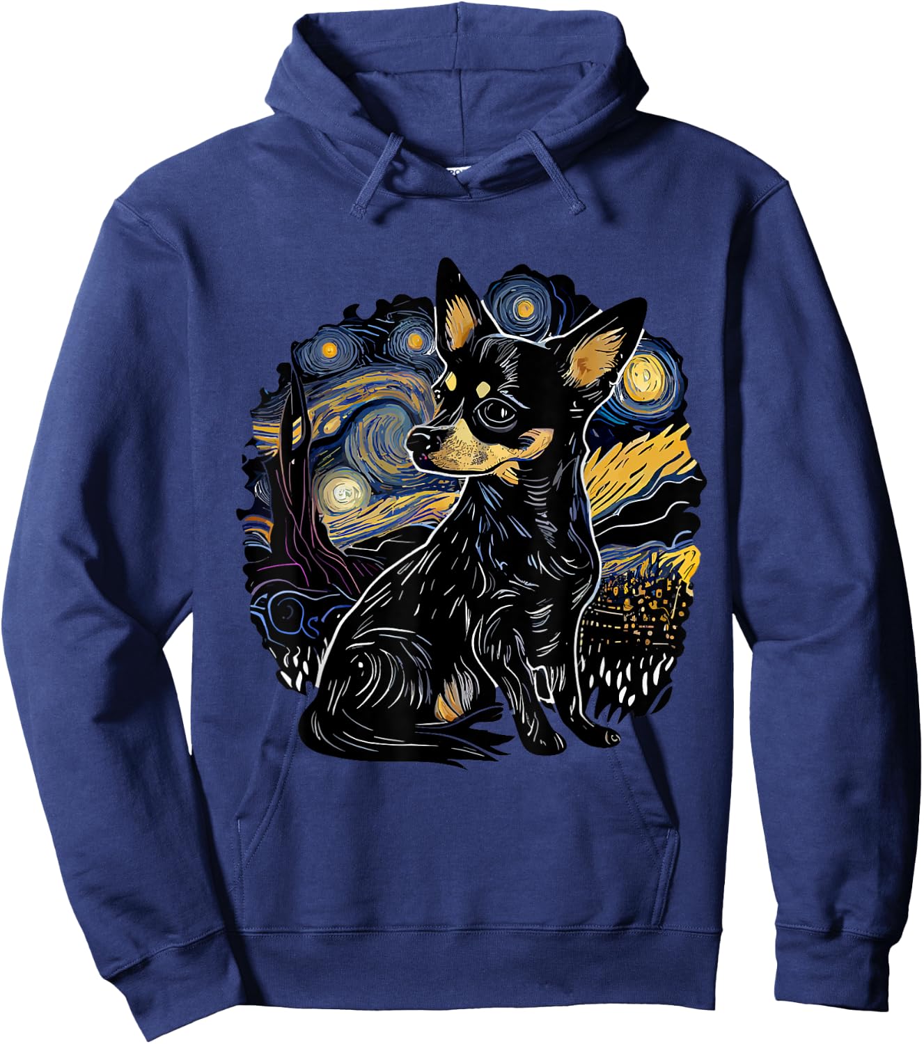 Black Chihuahua Starry Night Van Gogh Colorful Hoodie - Hoodie | Navy