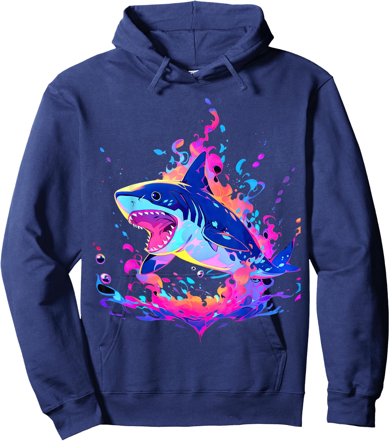 Colorful Shark, Spirit Animal, Multicolor Art Hoodie - Hoodie | Navy