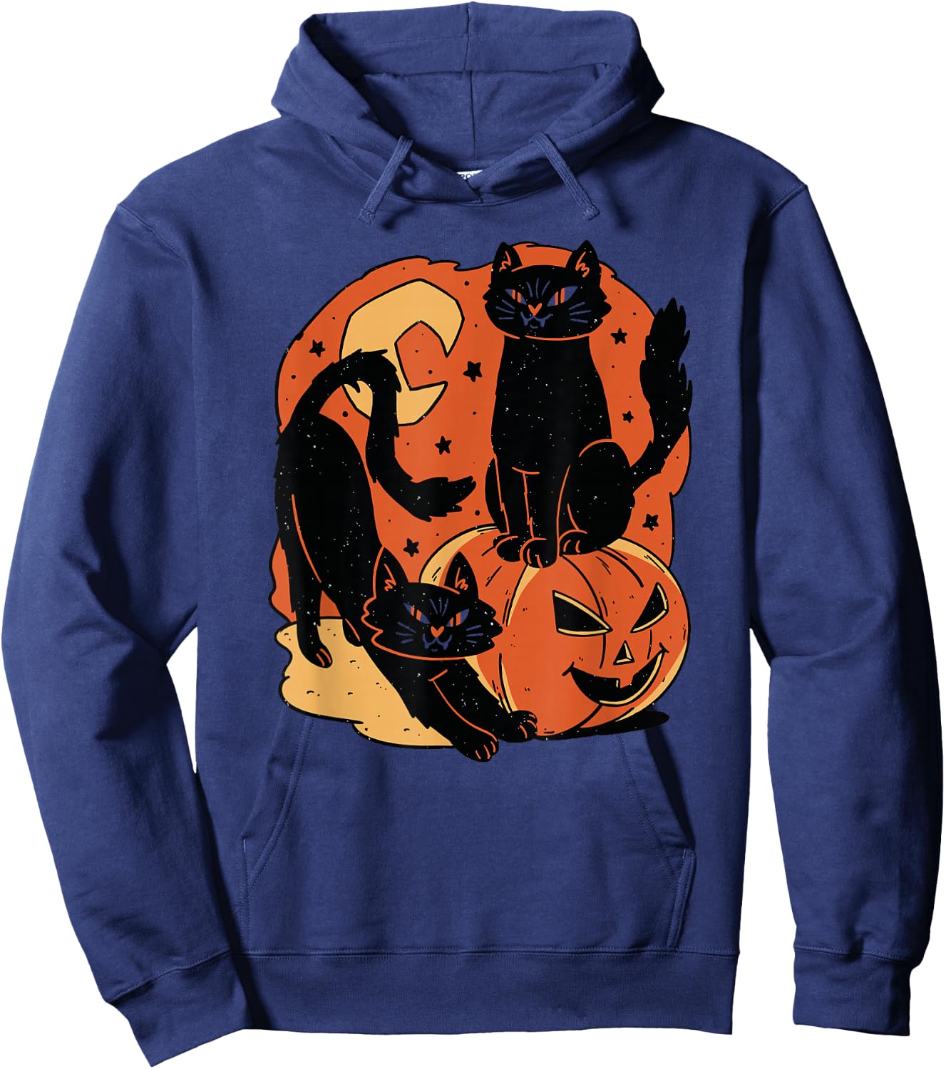 Vintage Scary Halloween Black Cats and pumpkin Hoodie - Hoodie | Navy