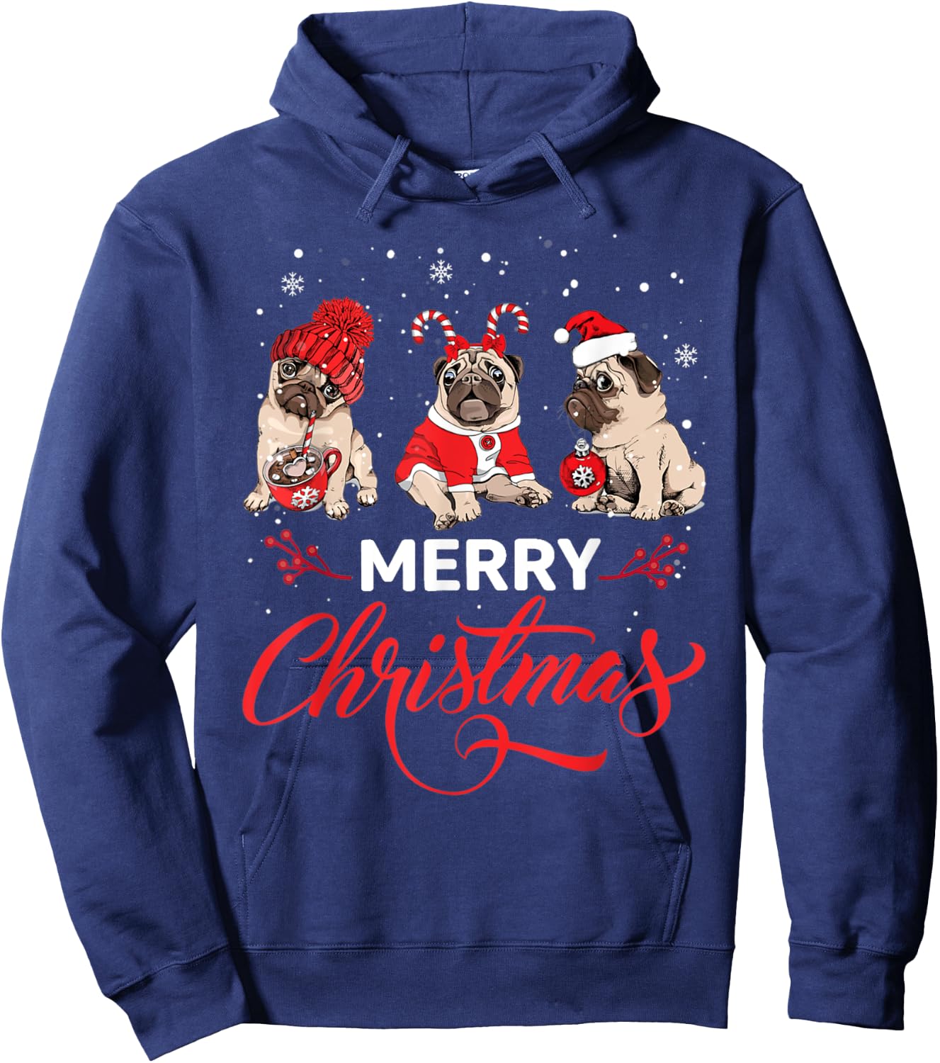 Pug Ugly Christmas Sweater Men Kids Dog Lover Hoodie - Hoodie | Navy
