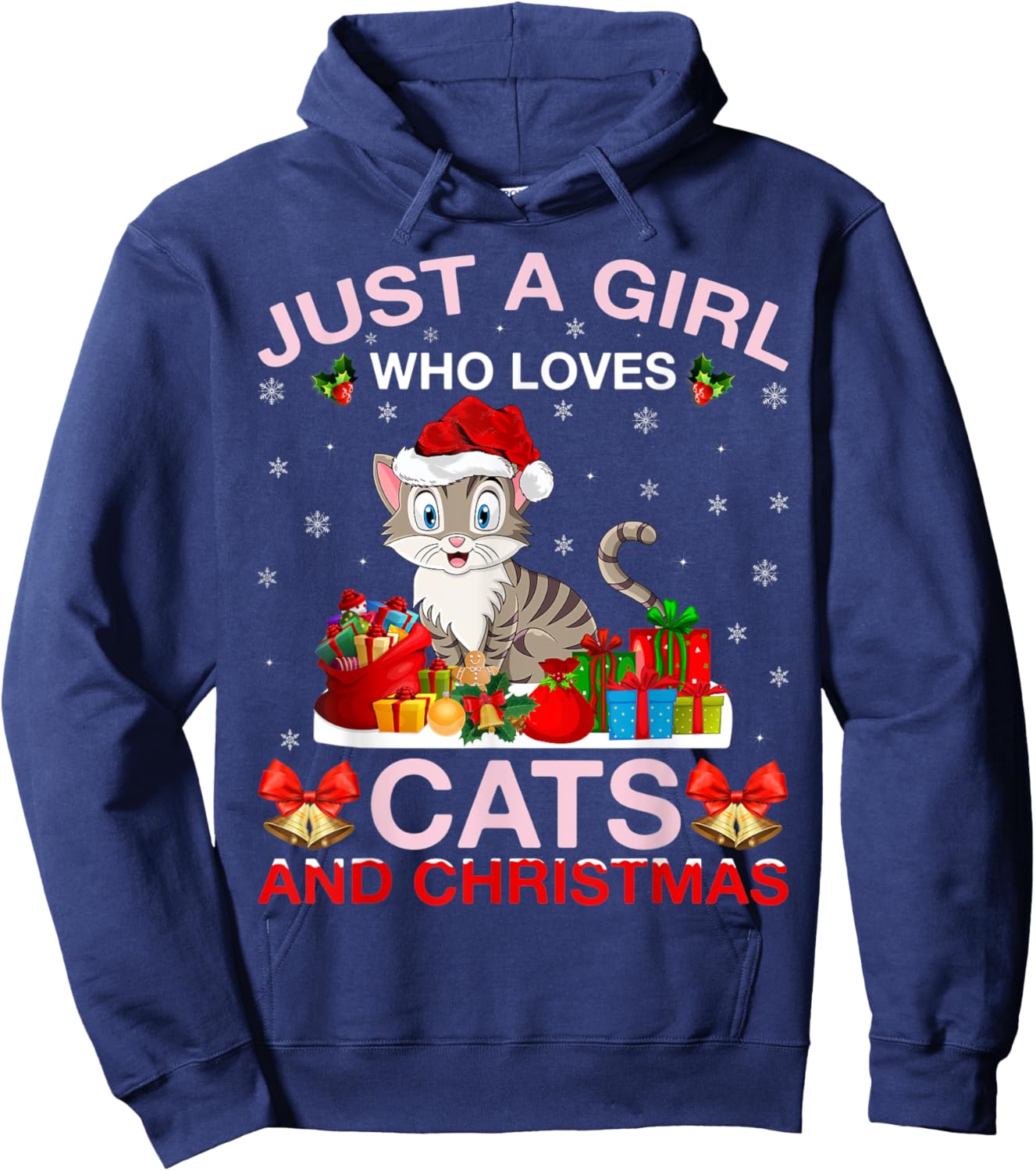 Just A Girl Who Love Cats And Christmas Hoodie - Hoodie | Navy