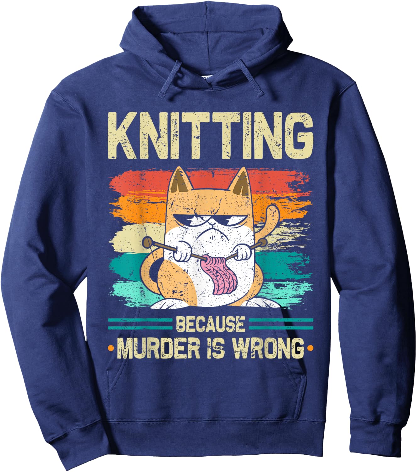 Knitting Because Murder is Wrong Cat Knits Hoodie - Hoodie | Navy