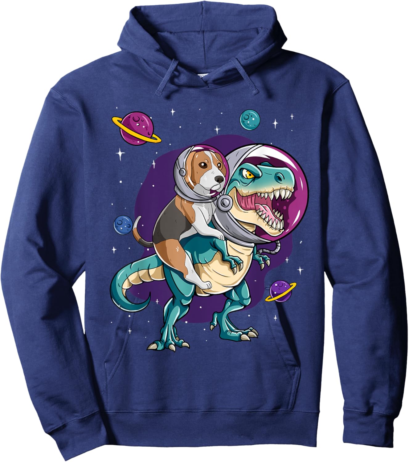 Dinosaur T Rex Space Planets Sparkles Beagle Hoodie - Hoodie | Navy