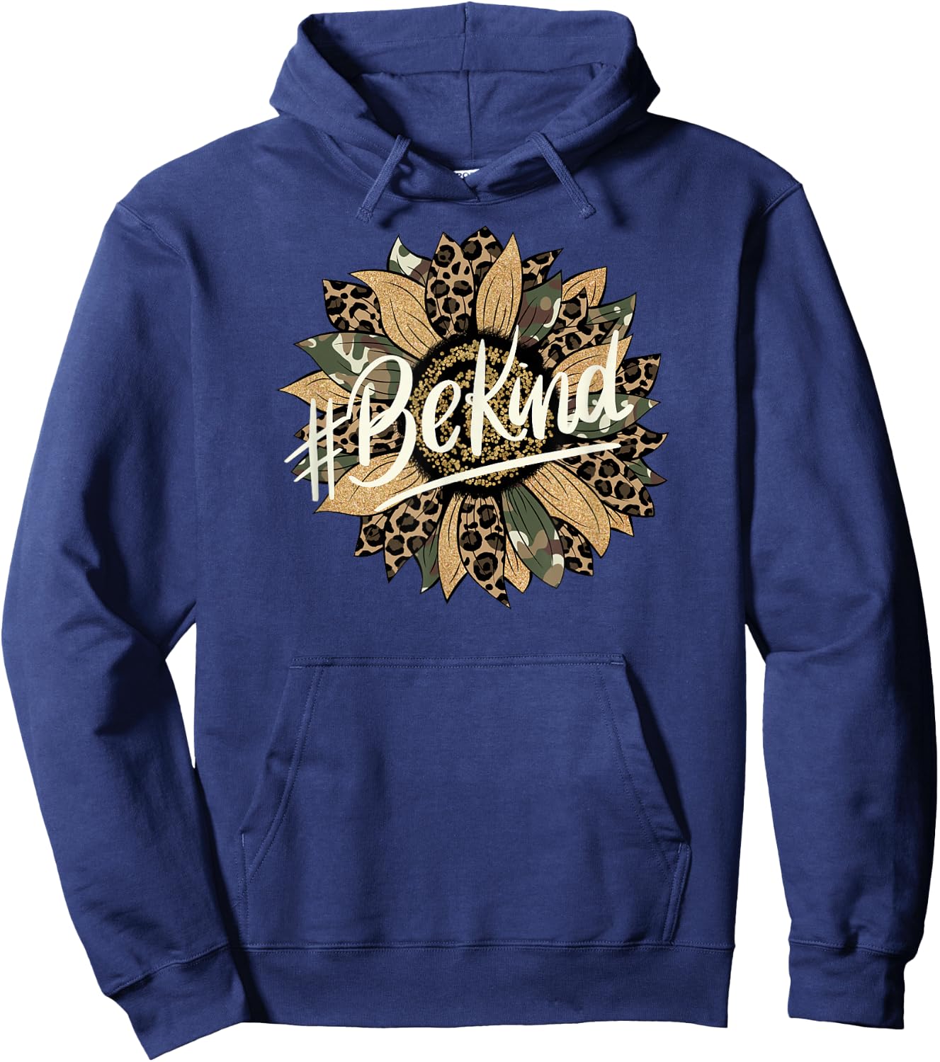 Camo and Leopard Print Sunflower Be Kind Hoodie - Hoodie | Navy