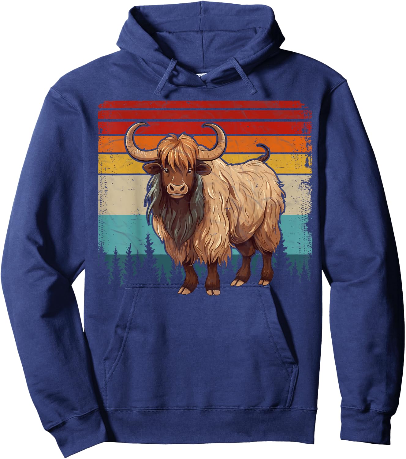 Yak Vintage Distressed Retro Style Cool Yak Hoodie - Hoodie | Navy