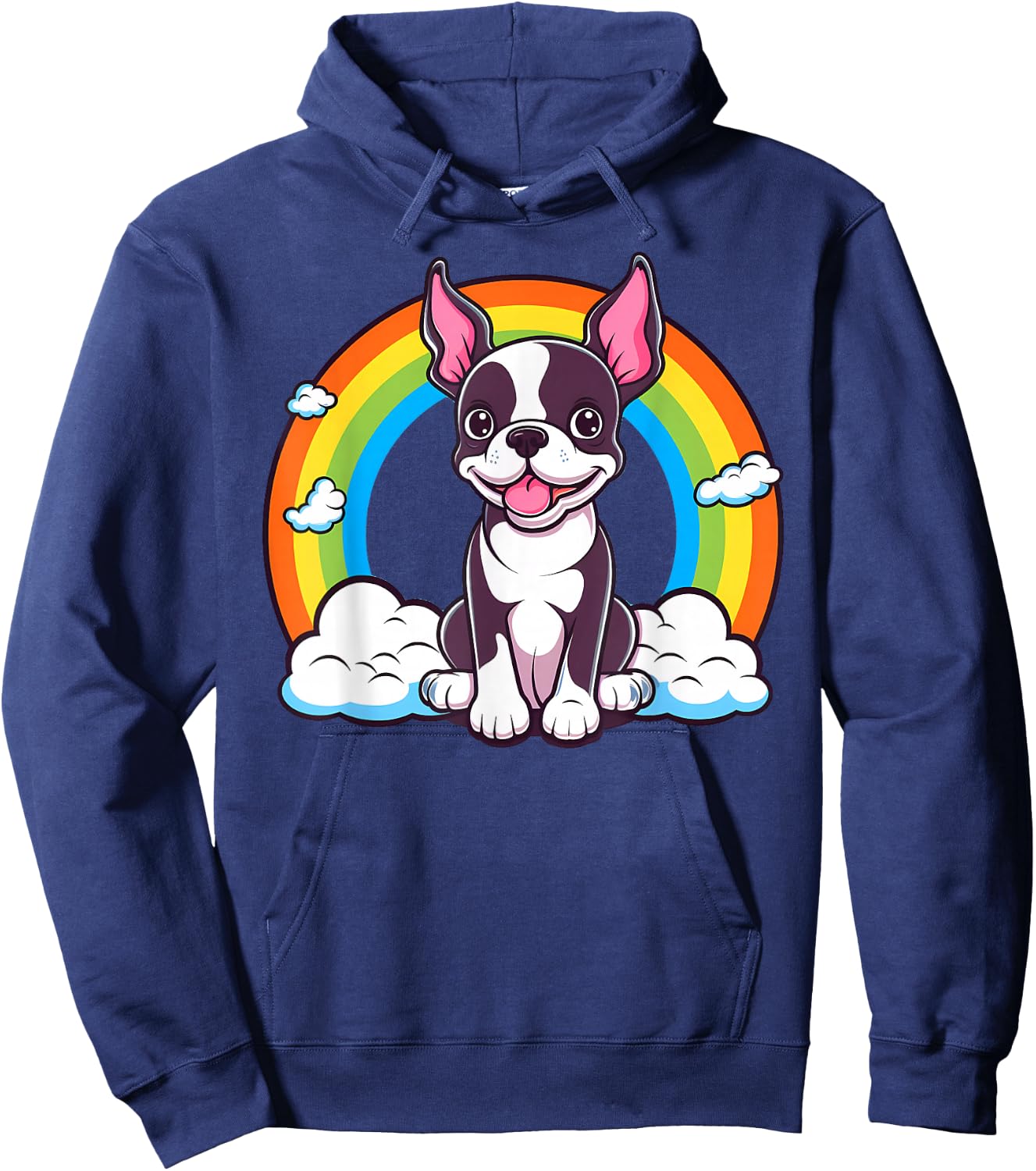 Cute Boston Terrier Rainbow Kawaii Puppy Dog Hoodie - Hoodie | Navy