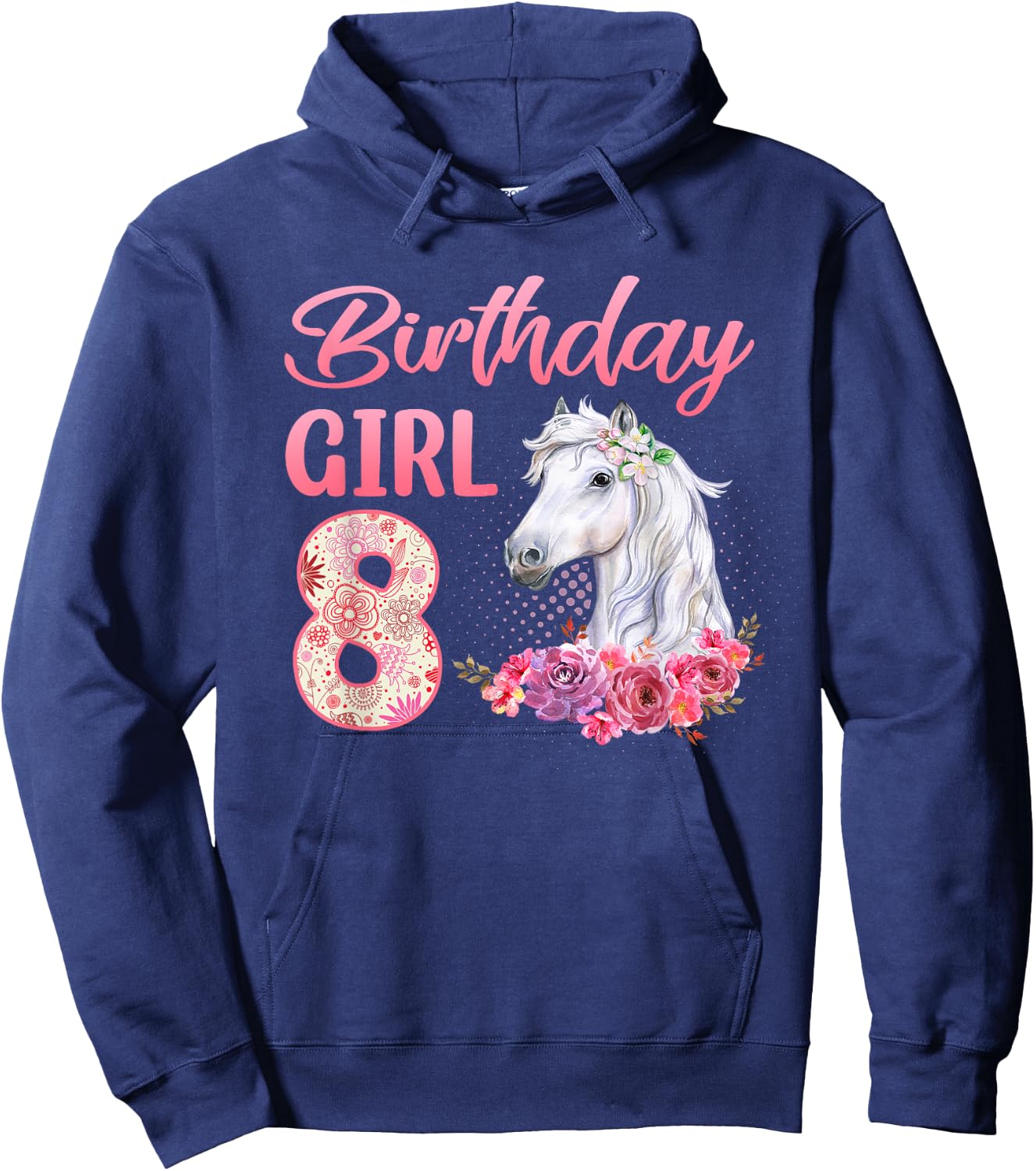 Horse Lovers 8th Birthday Girl Cute 8 Year Old Hoodie - Hoodie | Navy