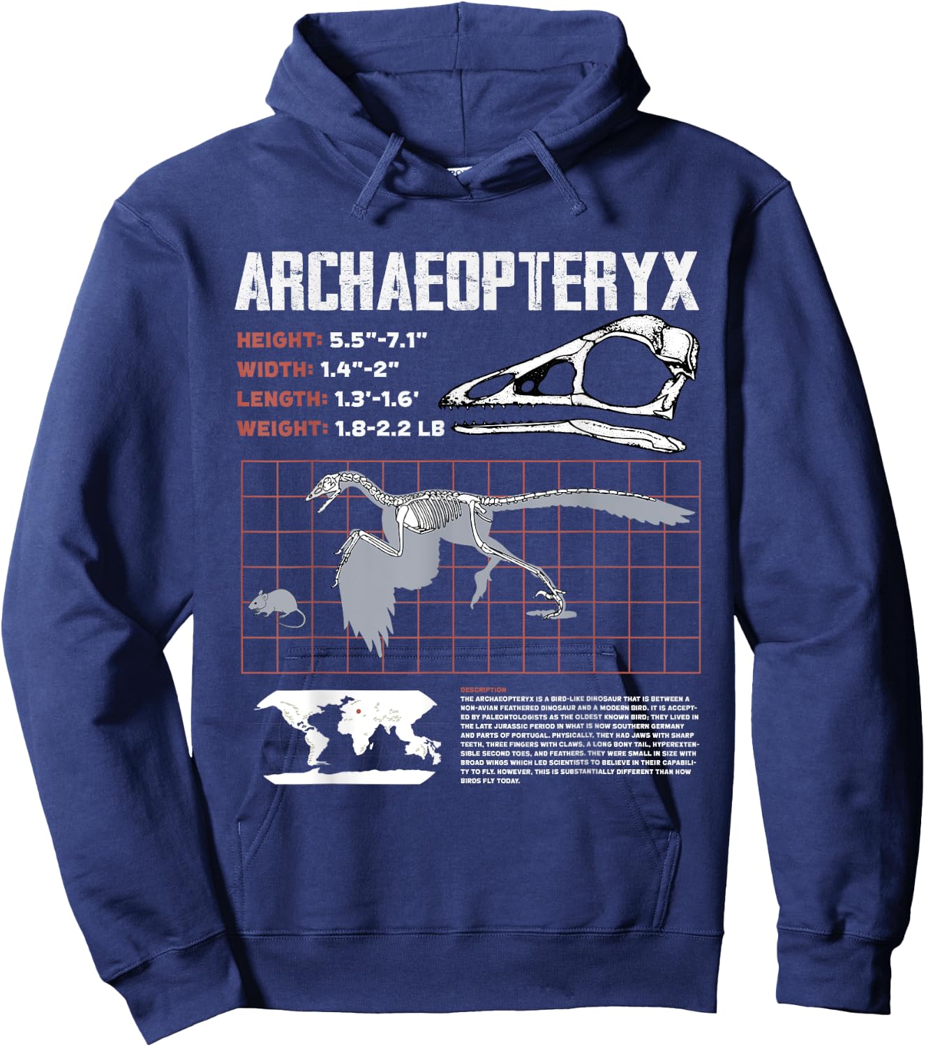 Archaeopteryx Dinosaur Facts Sheet Fossils Data Hoodie - Hoodie | Navy