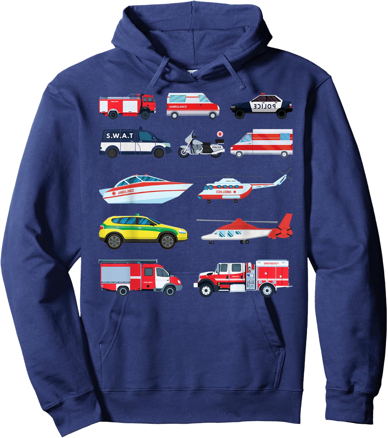 Emergency Vehicles, Emergency Boy and Girl Hoodie - Hoodie | Navy