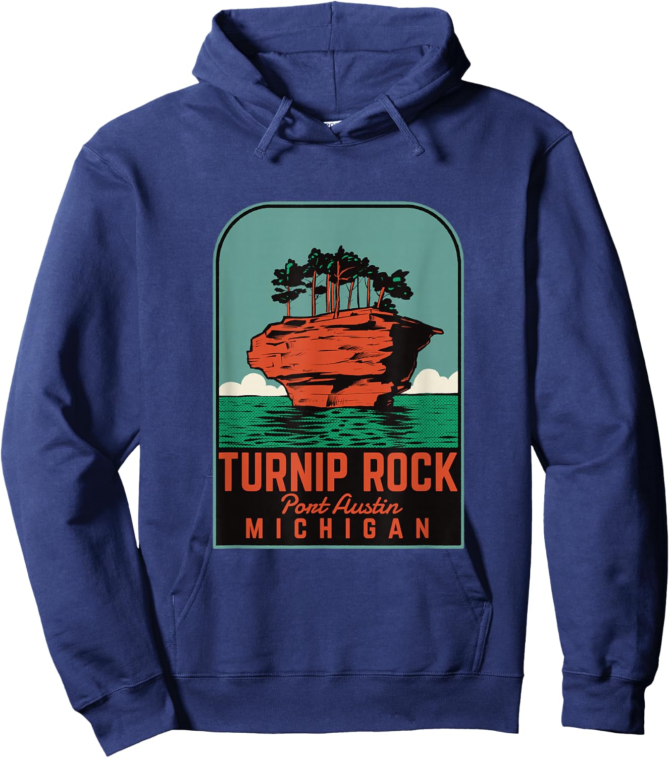 Turnip Rock Michigan Vintage Travel Hoodie - Hoodie | Navy