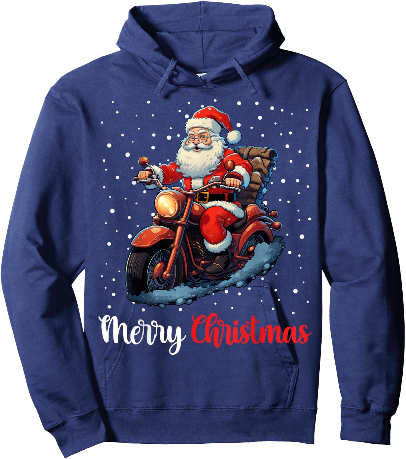 Merry Christmas Santa Riding Motorcycle Biker Hoodie - Hoodie | Navy