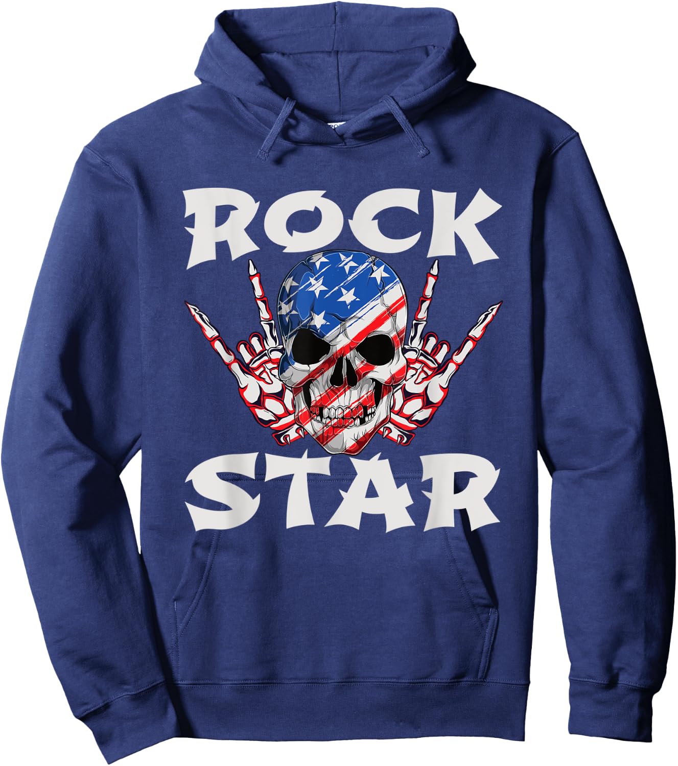 Retro 80s Music Rock Star Skull Hoodie - Hoodie | Navy