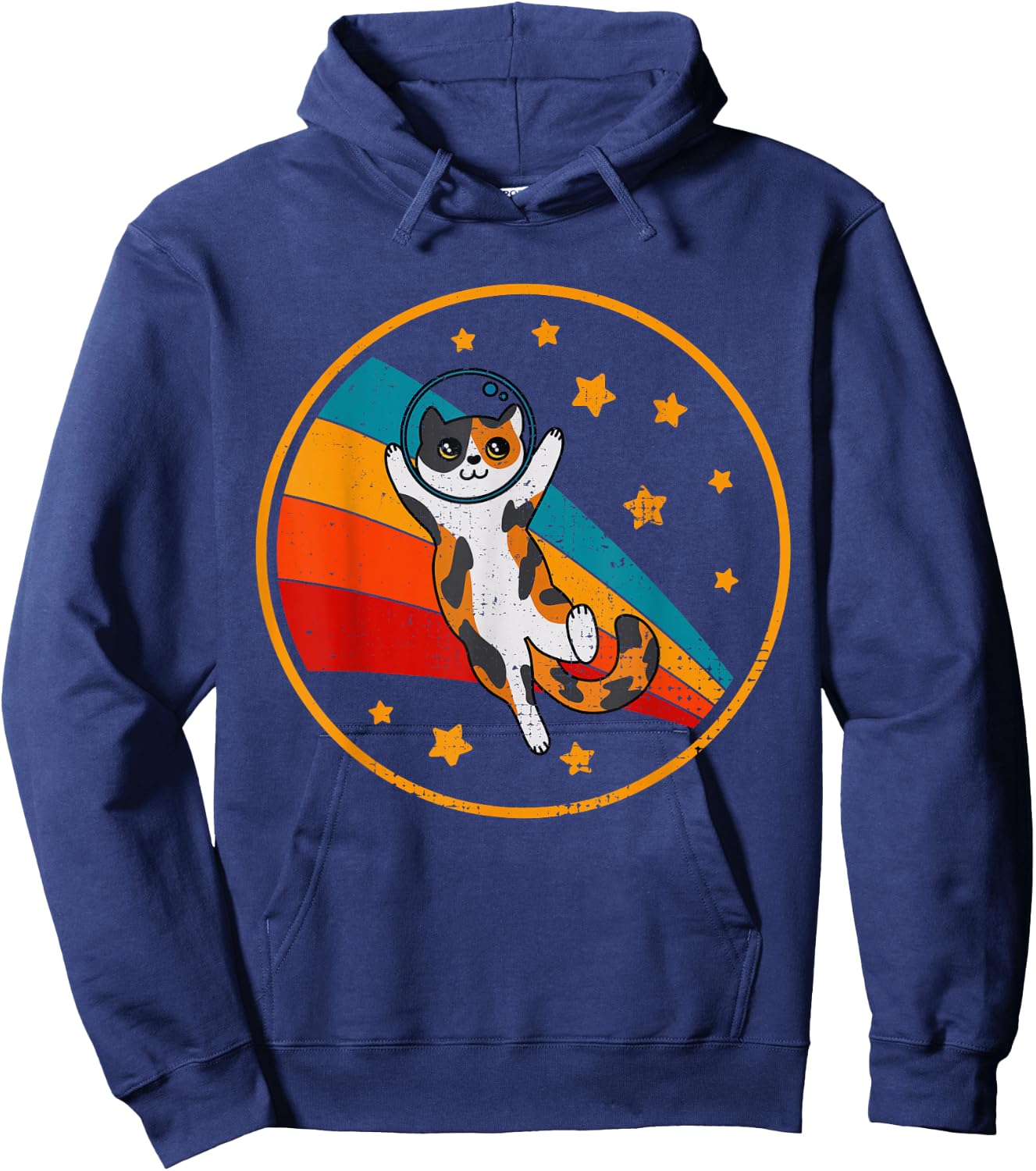 Cute Vintage Calico Cat Retro Space Cat Hoodie - Hoodie | Navy