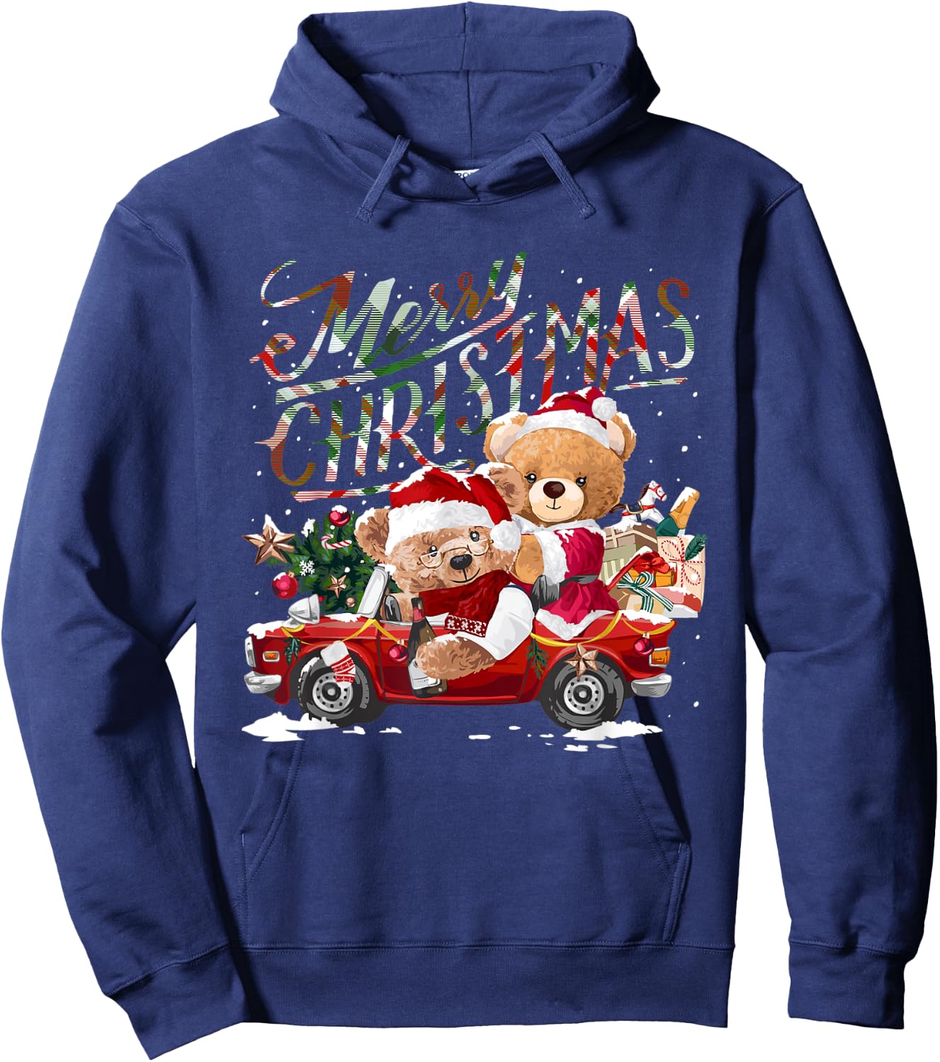 Teddy bears and Christmas tree in red car Hoodie - Hoodie | Navy
