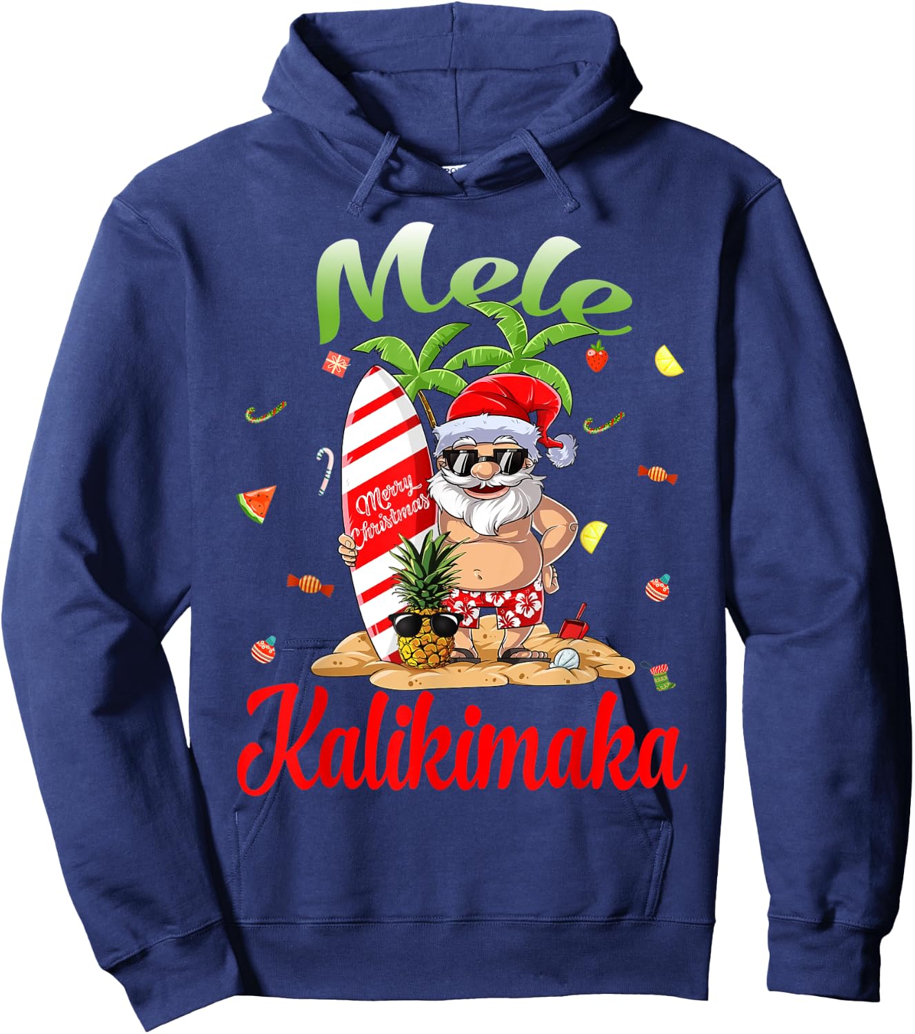 Mele Kalikimaka Christmas Santa Shaka Hawaii Hoodie - Hoodie | Navy
