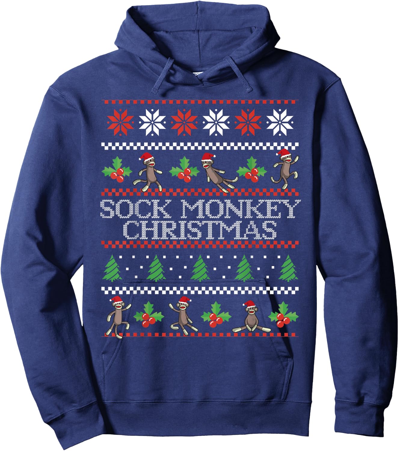 Sock Monkey Christmas Ugly Christmas Sweater Hoodie - Hoodie | Navy