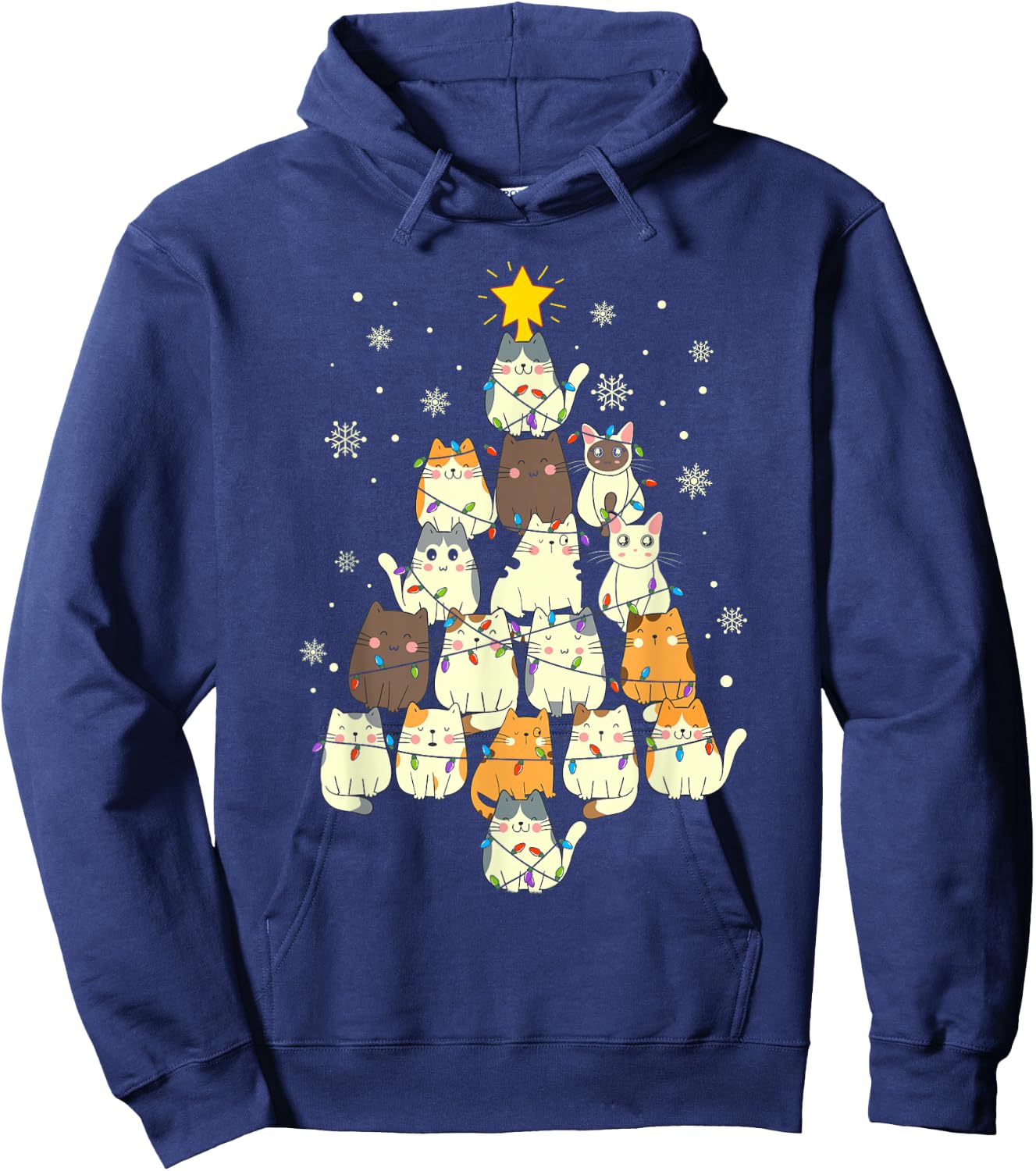 Funny Cats Christmas Tree Hoodie - Hoodie | Navy