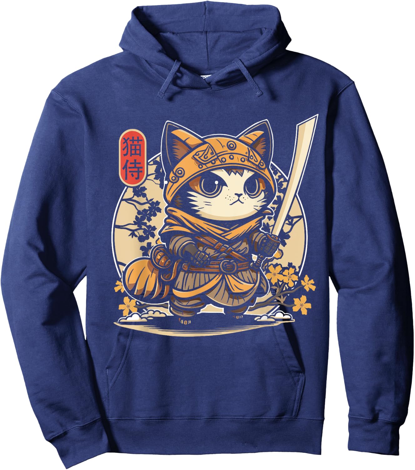 Japanese Samurai Cat Tattoo, Kawaii Ninja Cat Hoodie - Hoodie | Navy