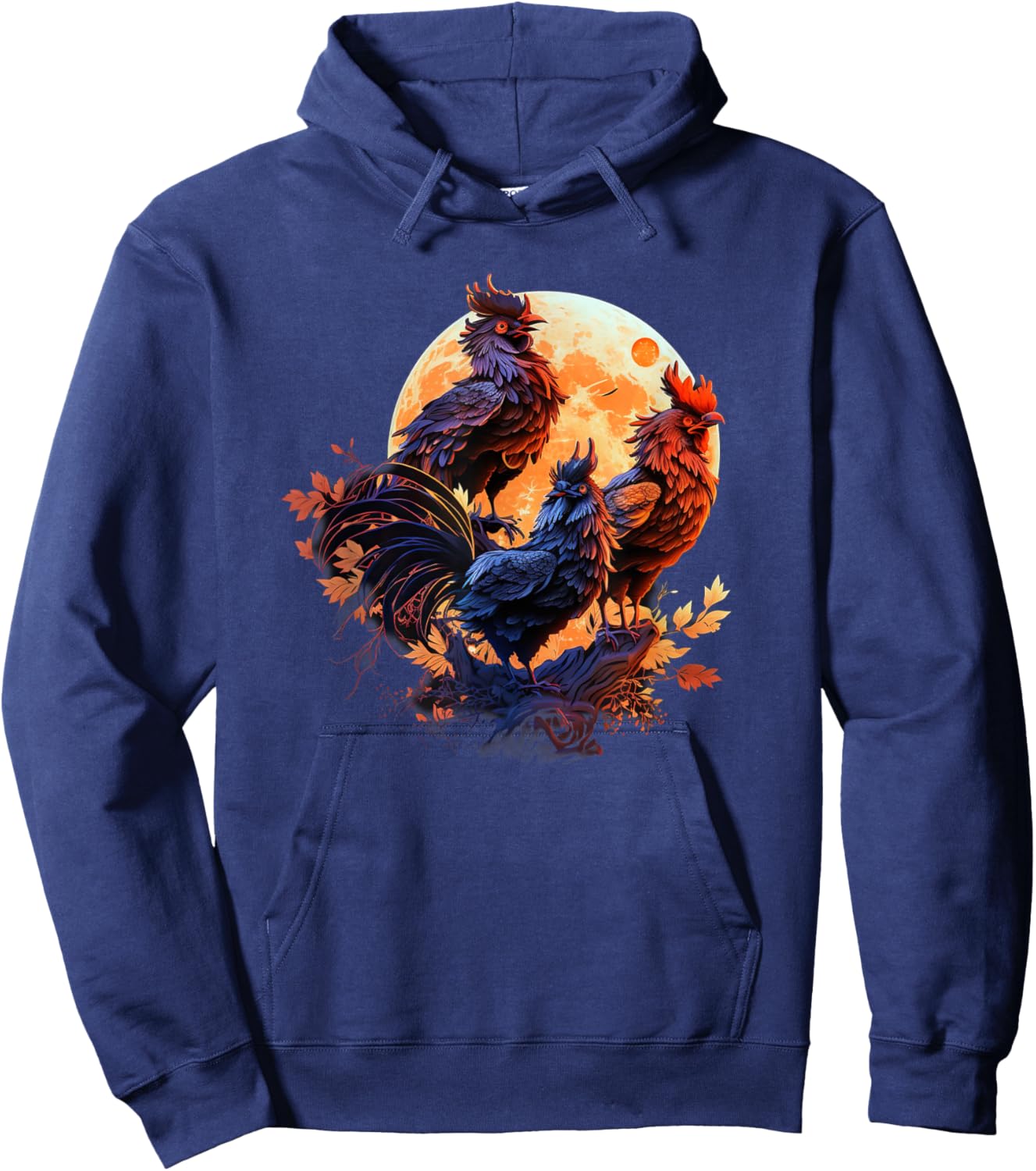 Aesthetic Rooster Howling At Moon Hoodie - Hoodie | Navy