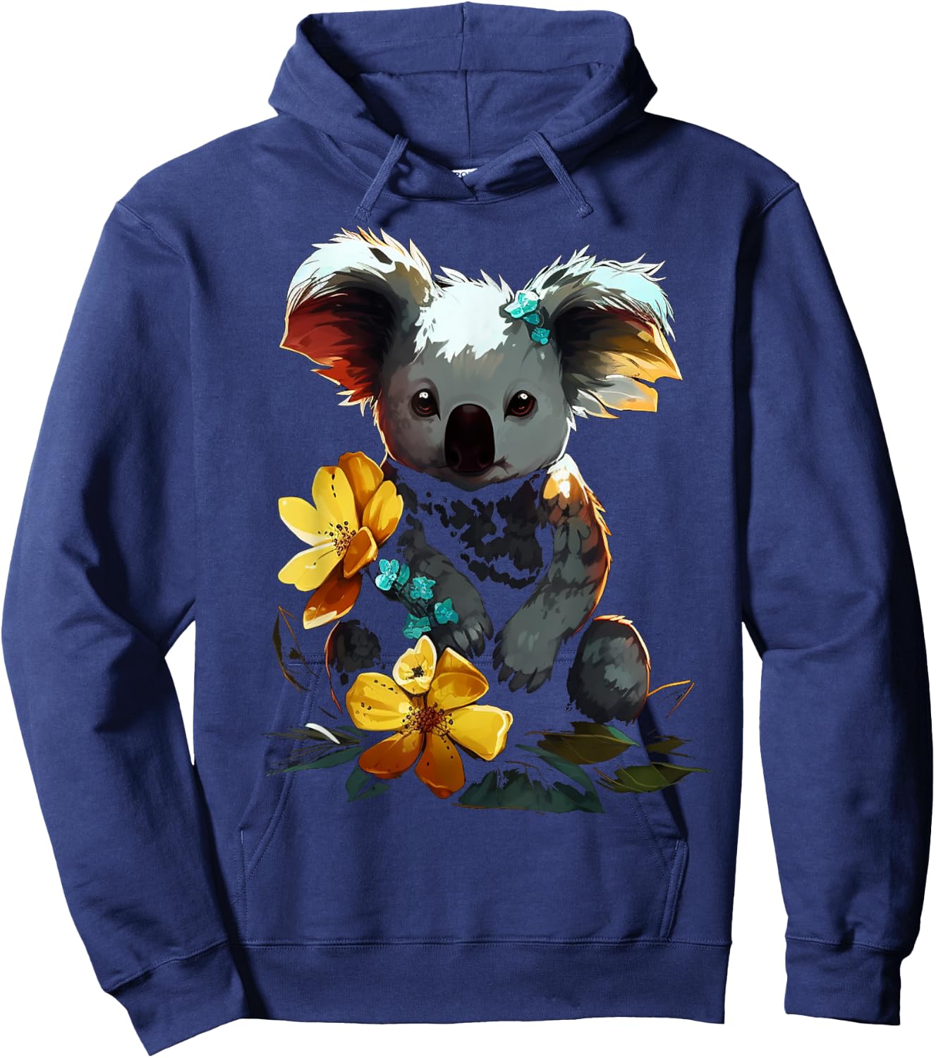 Koala Artwork - Flowers Animal Motif Art Koala Hoodie - Hoodie | Navy