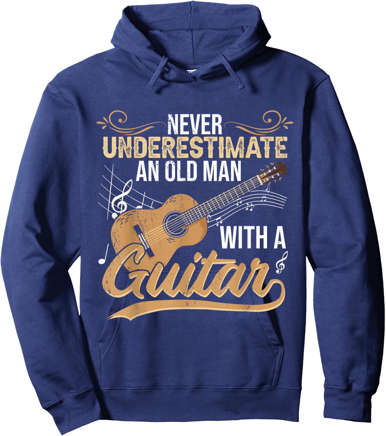Never Underestimate An Old Man With A Guitar Hoodie - Hoodie | Navy