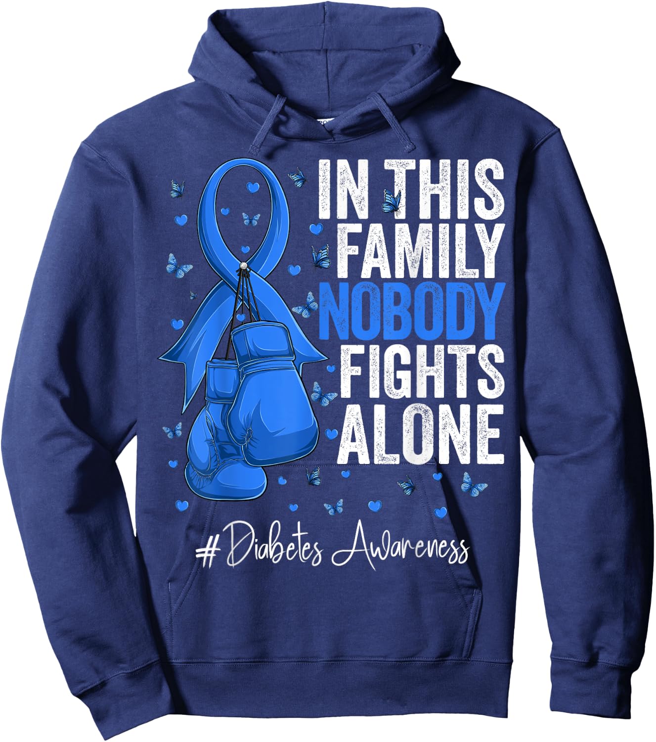 Blue Ribbon Survivor Fighter Diabetes Awareness Hoodie - Hoodie | Navy