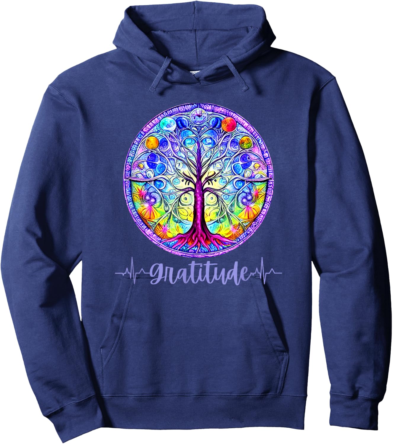 Whimsical Fantasy Tree of Life Chakra Gratitude Hoodie - Hoodie | Navy
