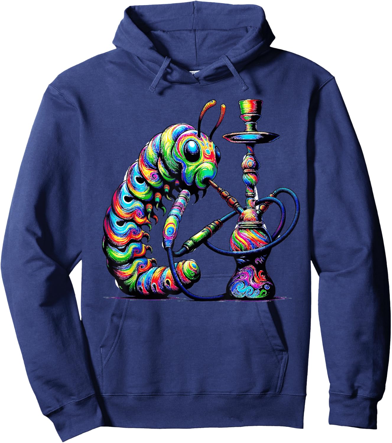 Hookah Smoking Caterpillar Trippy Hoodie - Hoodie | Navy